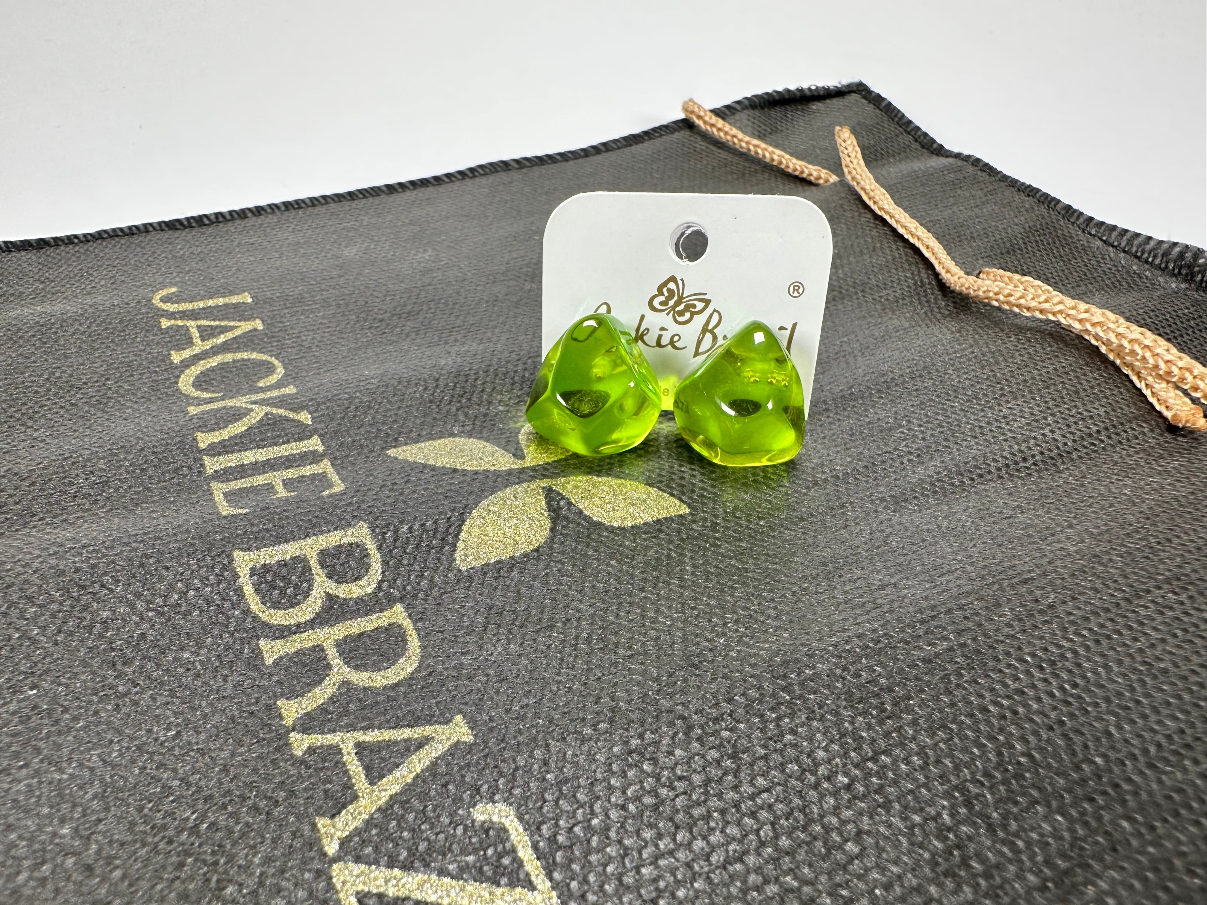 Jackie Brazil "Camille" Dark Green Transparent Abstract Resin Earrings ( E1053 )
