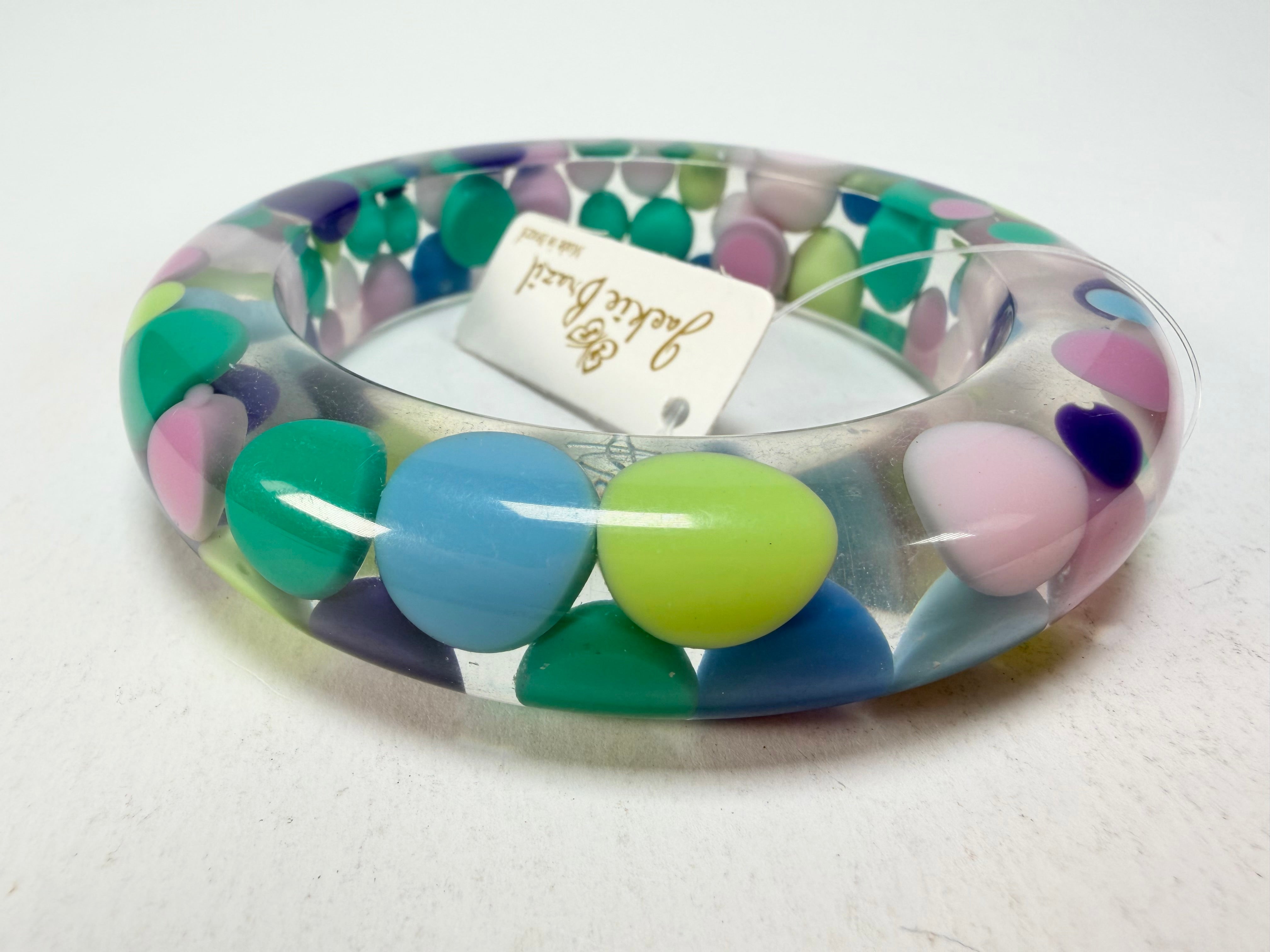 Jackie Brazil "Shinny Spotted" Blue Mix Spots Solid Round Resin 1.7cm Bangle ( B1726 )