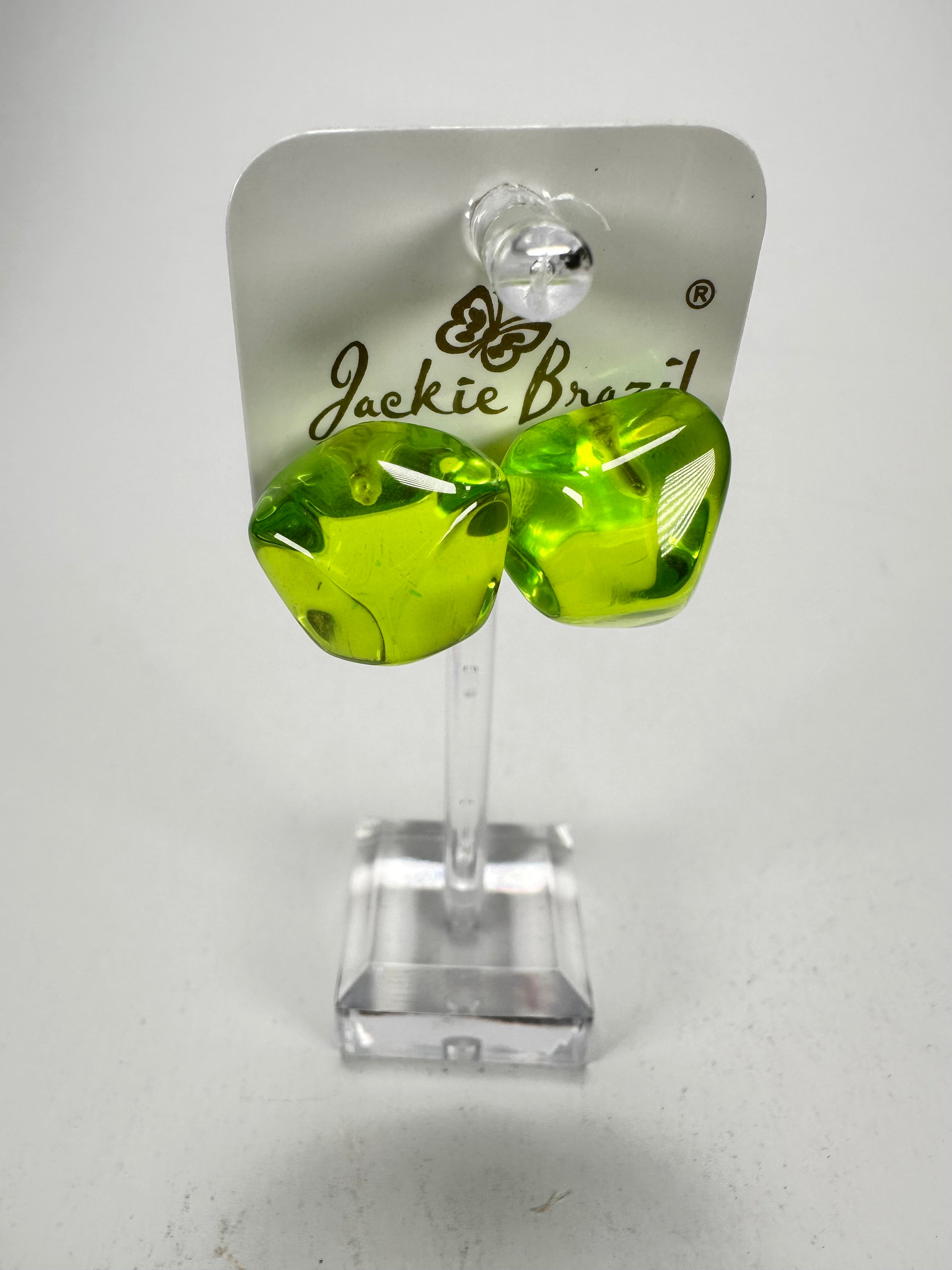 Jackie Brazil "Camille" Dark Green Transparent Abstract Resin Earrings ( E1053 )
