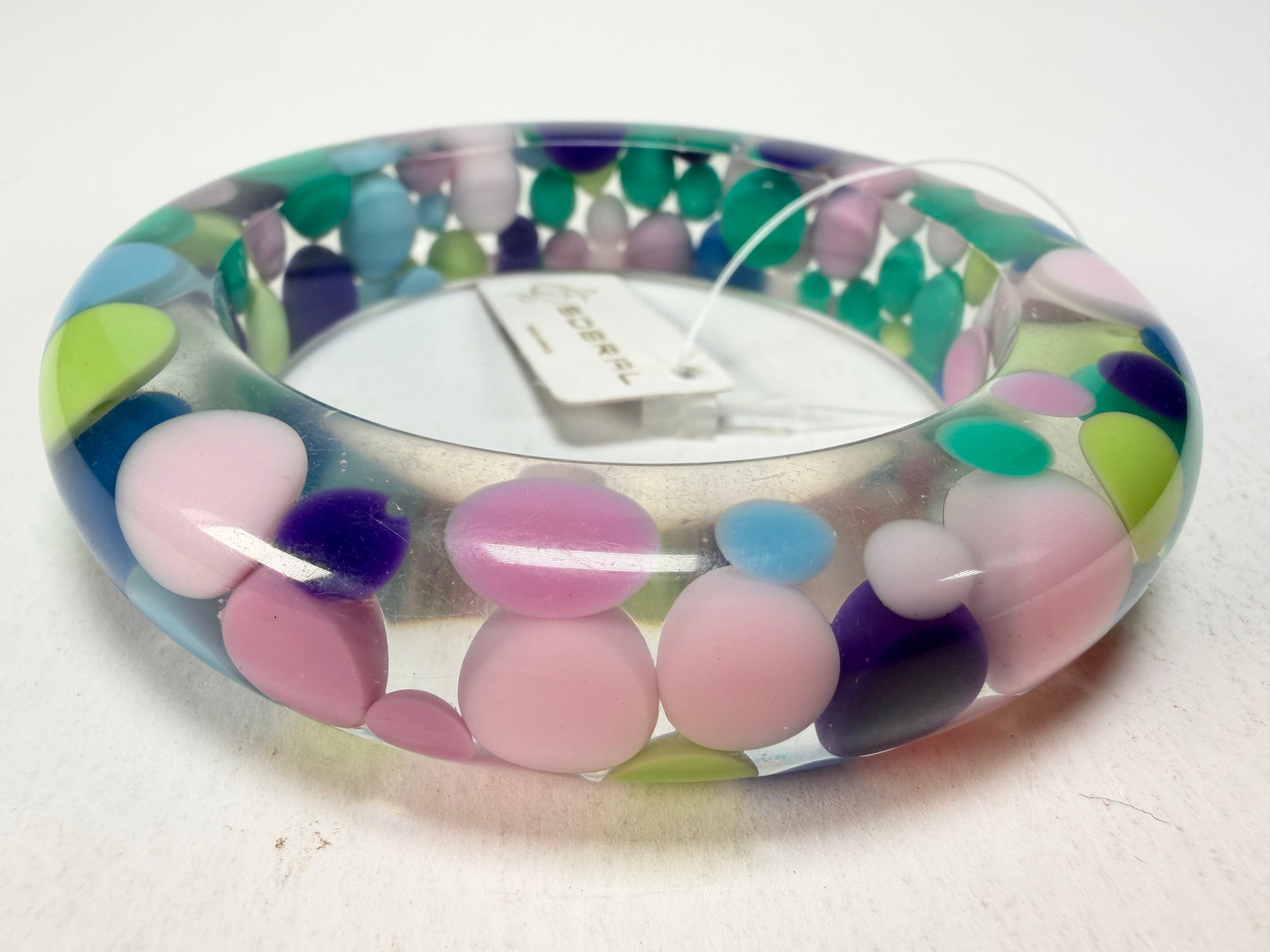 Jackie Brazil "Shinny Spotted" Blue Mix Spots Solid Round Resin 1.7cm Bangle ( B1726 )