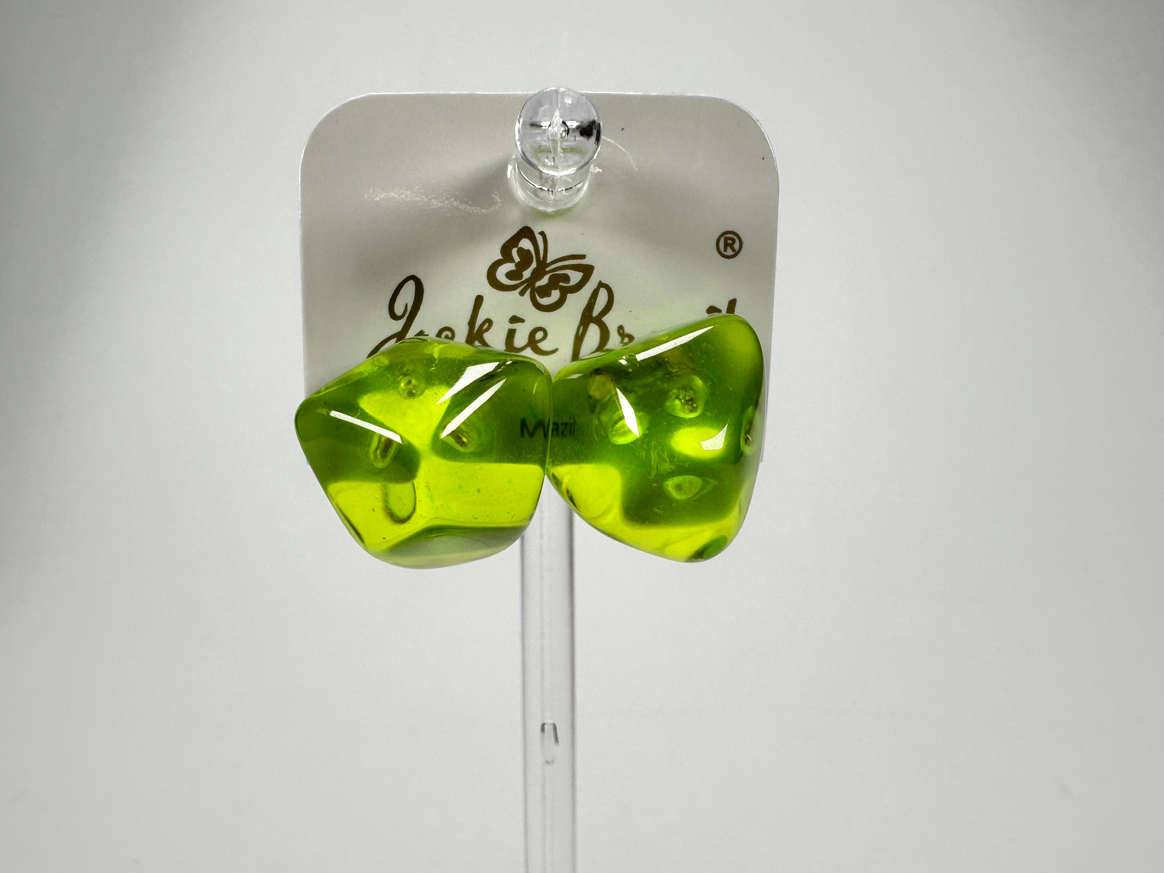 Jackie Brazil "Camille" Dark Green Transparent Abstract Resin Earrings ( E1053 )