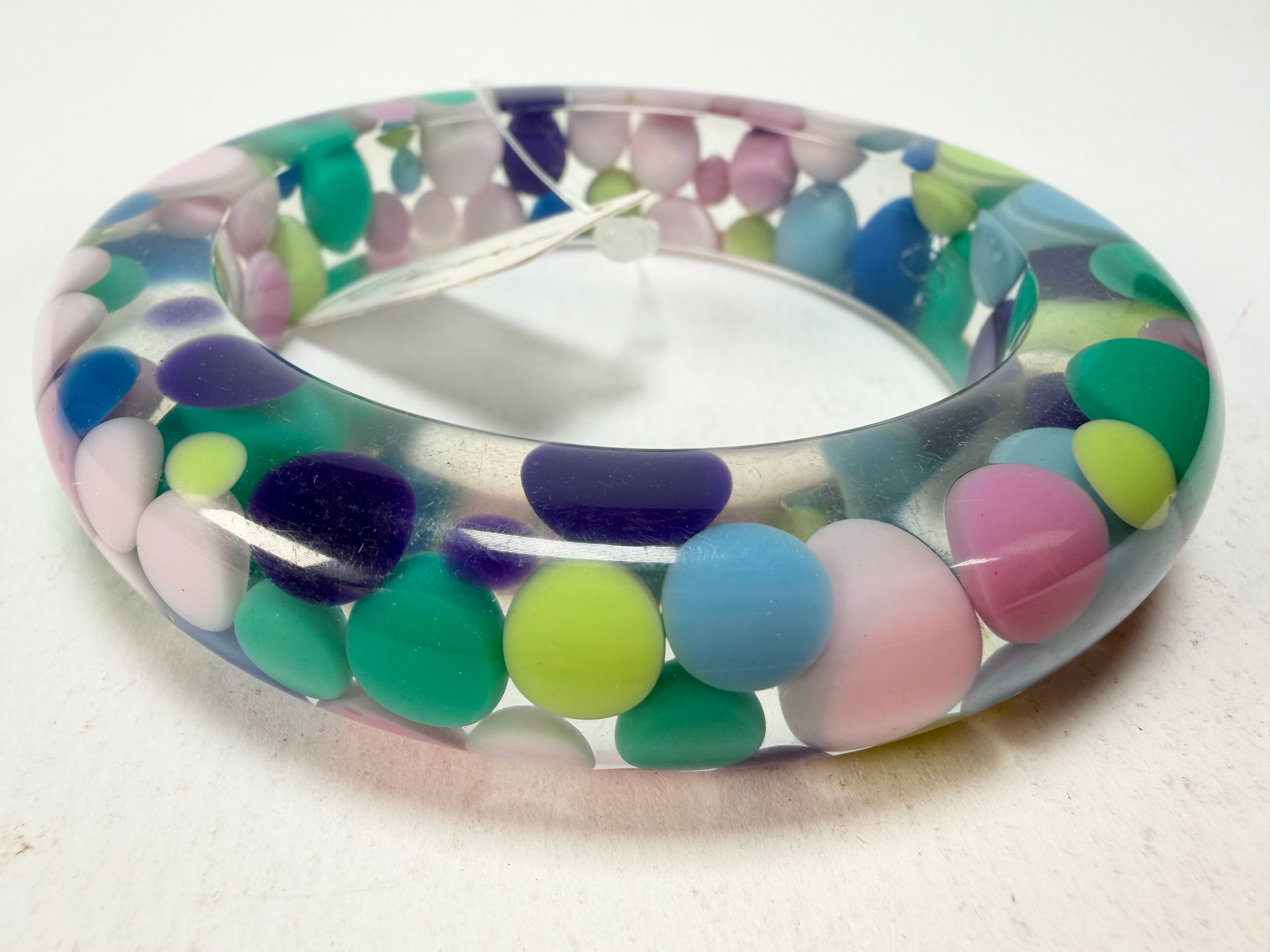 Jackie Brazil "Shinny Spotted" Blue Mix Spots Solid Round Resin 1.7cm Bangle ( B1726 )