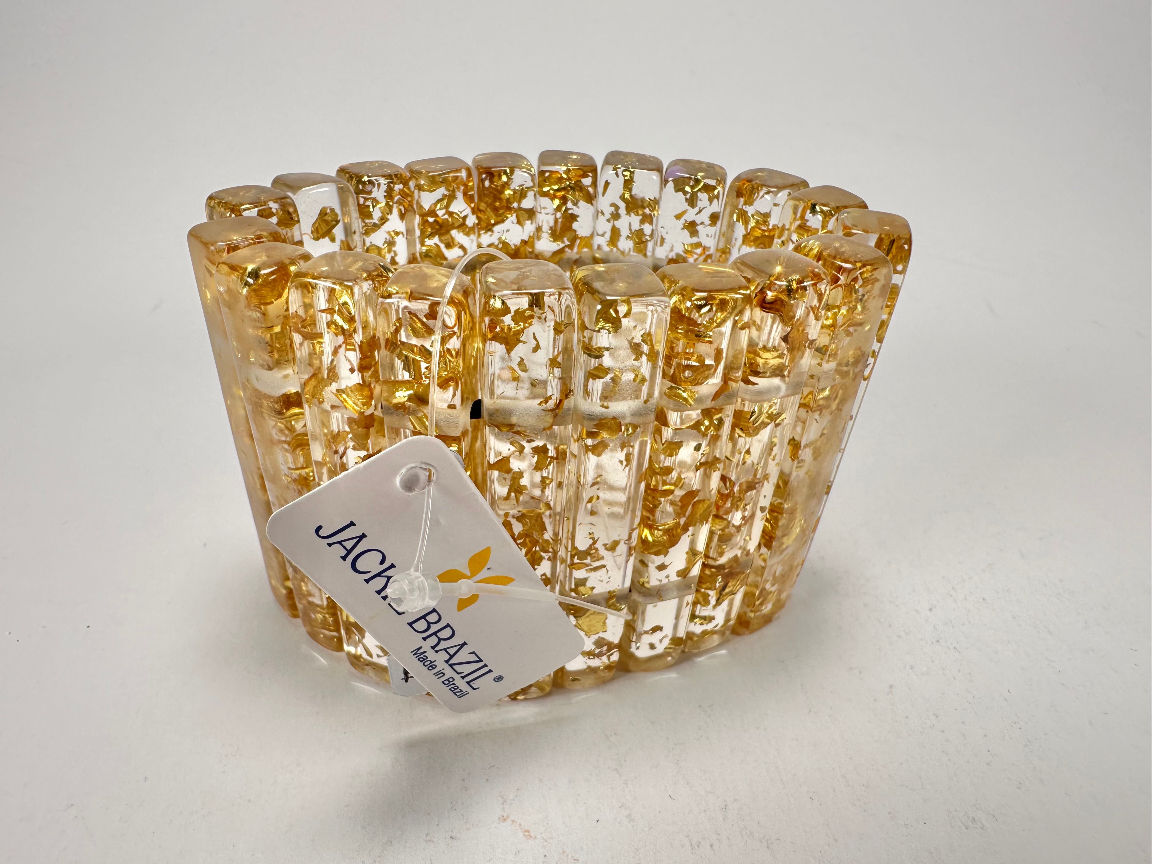 Jackie Brazil "Clarissa" Gold Flakes Thin Rectangles Elasticated Bracelet ( B2335 )