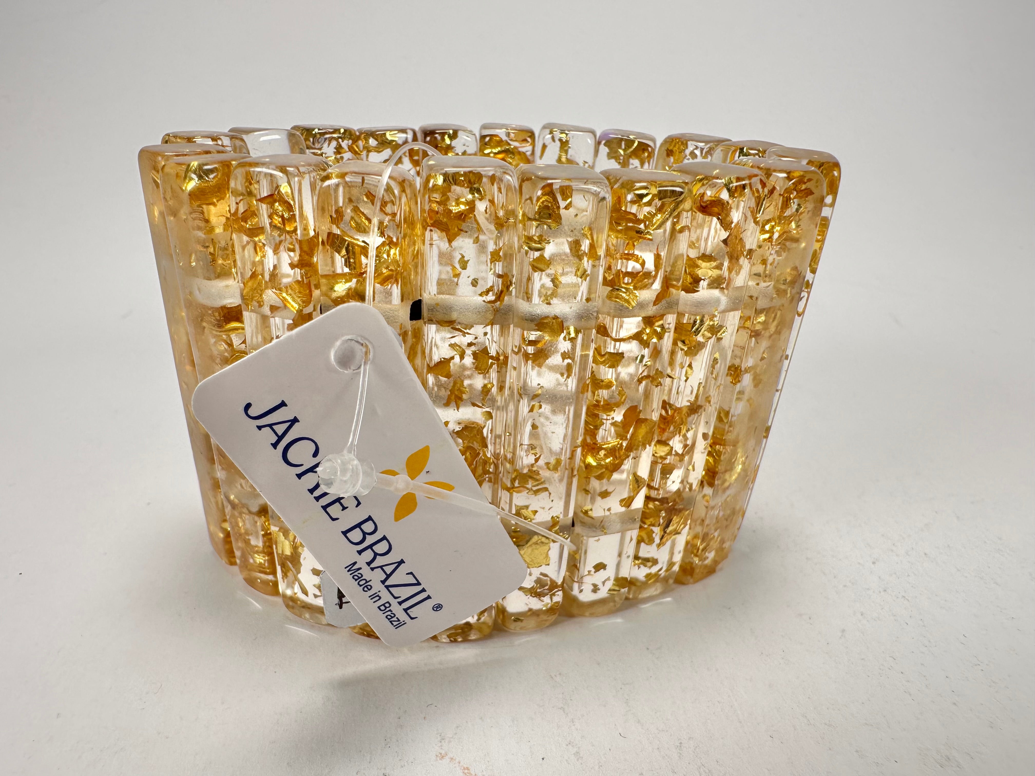 Jackie Brazil "Clarissa" Gold Flakes Thin Rectangles Elasticated Bracelet ( B2335 )