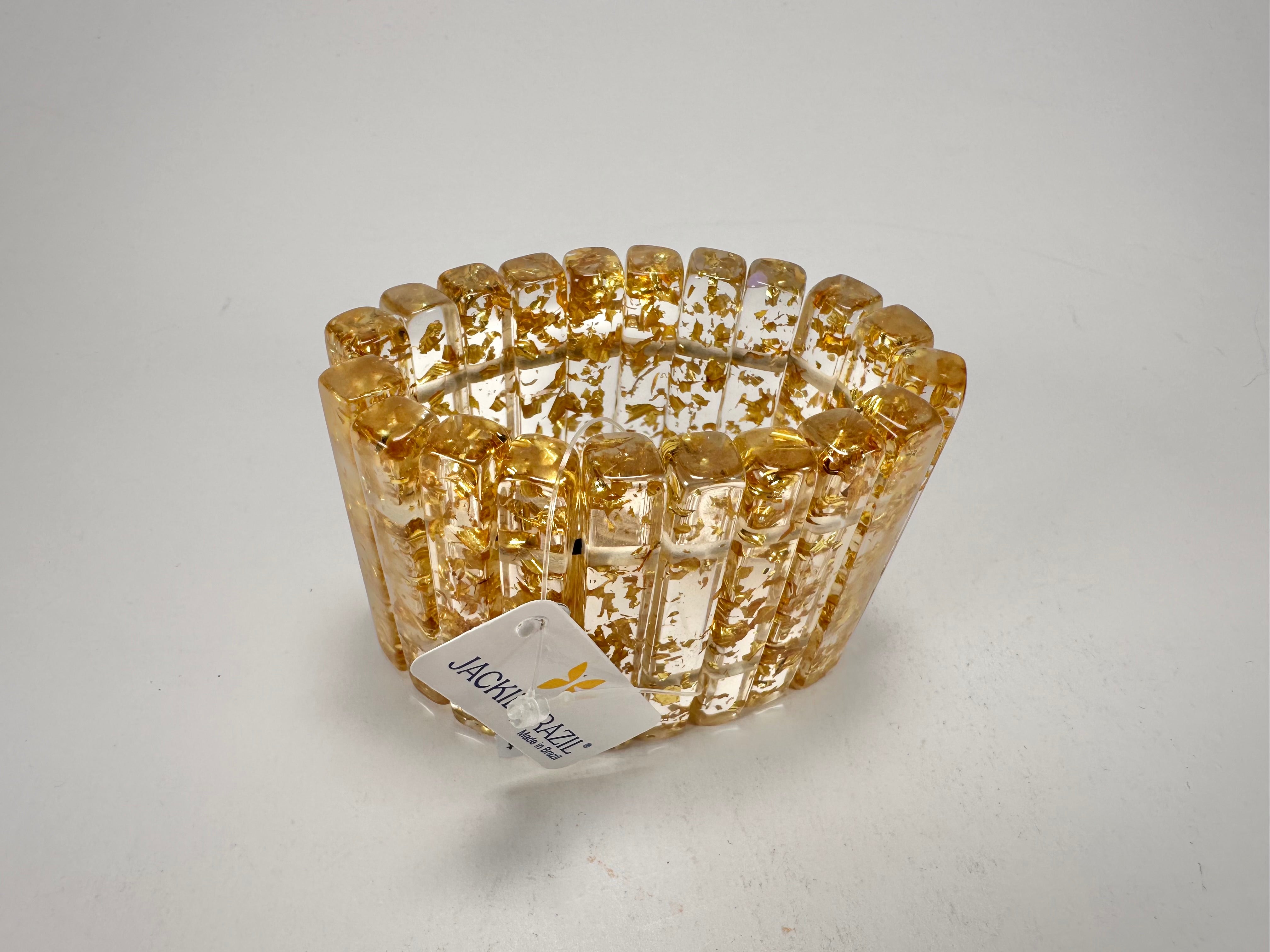 Jackie Brazil "Clarissa" Gold Flakes Thin Rectangles Elasticated Bracelet ( B2335 )