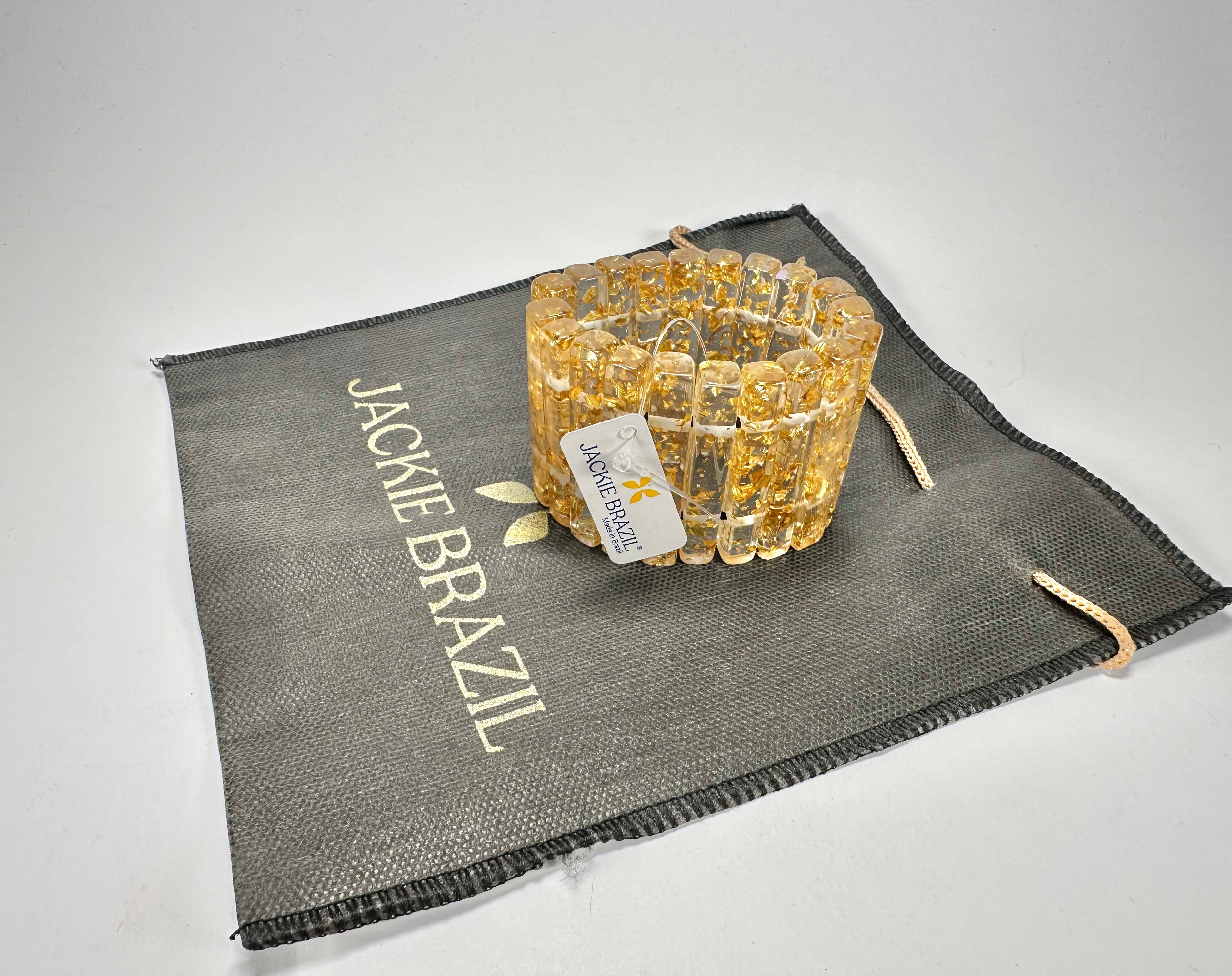 Jackie Brazil "Clarissa" Gold Flakes Thin Rectangles Elasticated Bracelet ( B2335 )