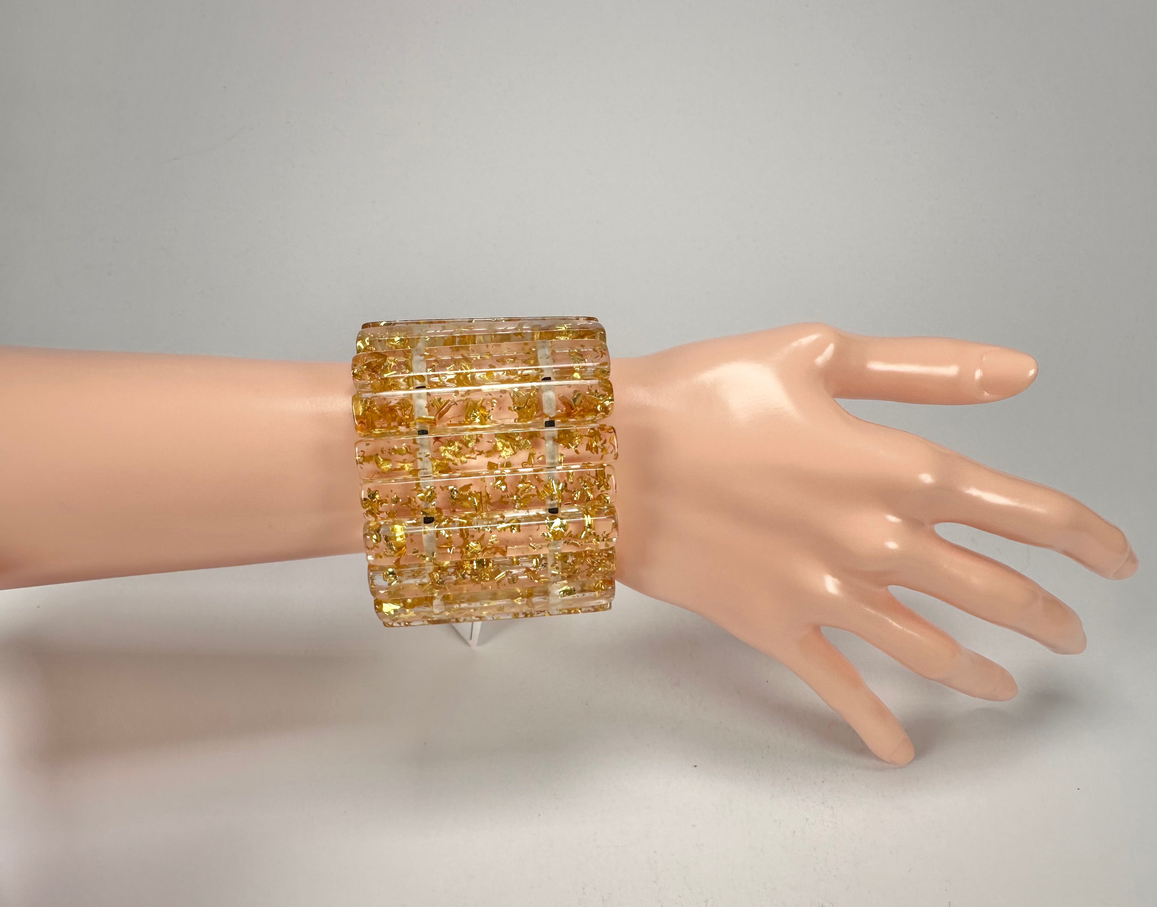 Jackie Brazil "Clarissa" Gold Flakes Thin Rectangles Elasticated Bracelet ( B2335 )