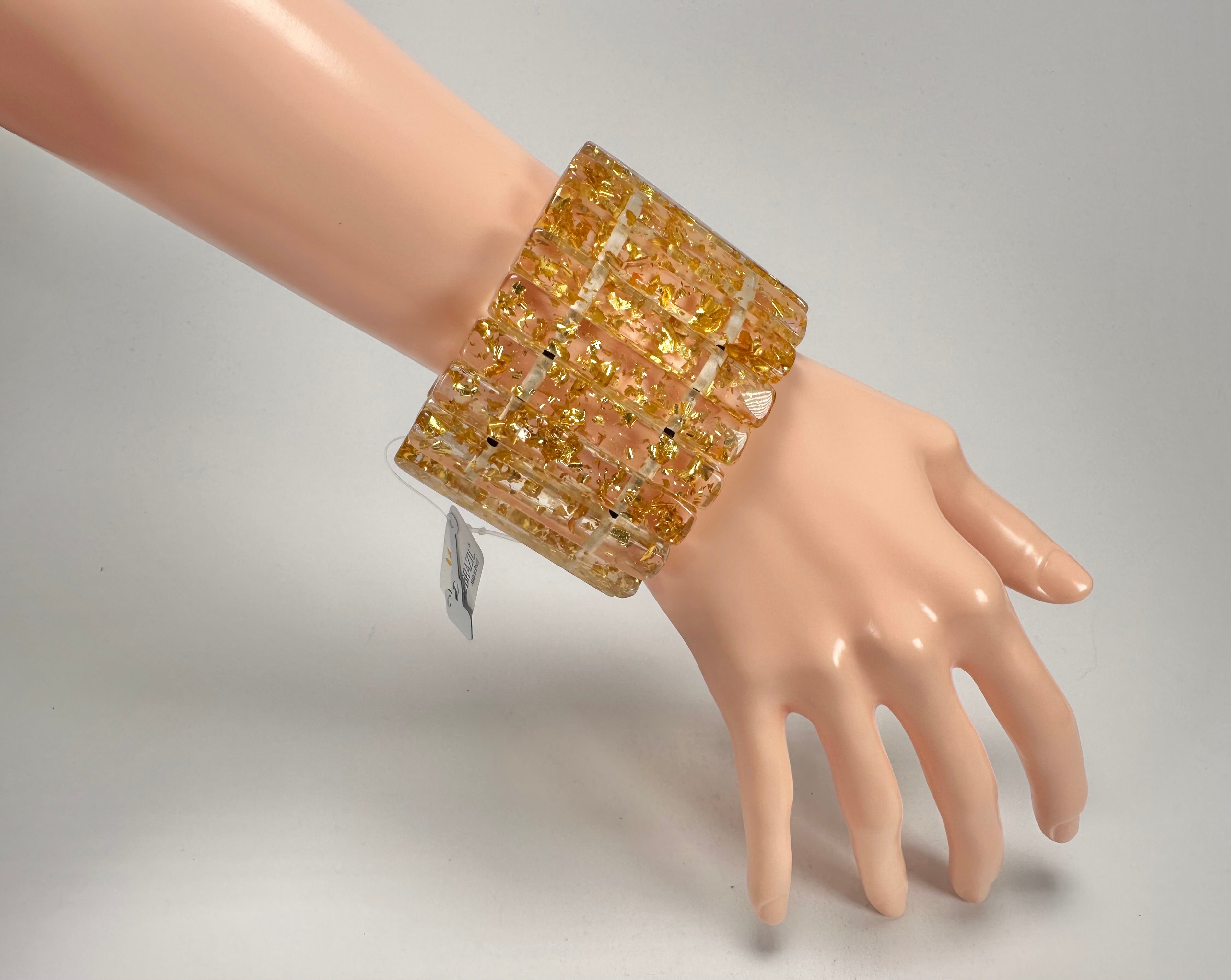 Jackie Brazil "Clarissa" Gold Flakes Thin Rectangles Elasticated Bracelet ( B2335 )