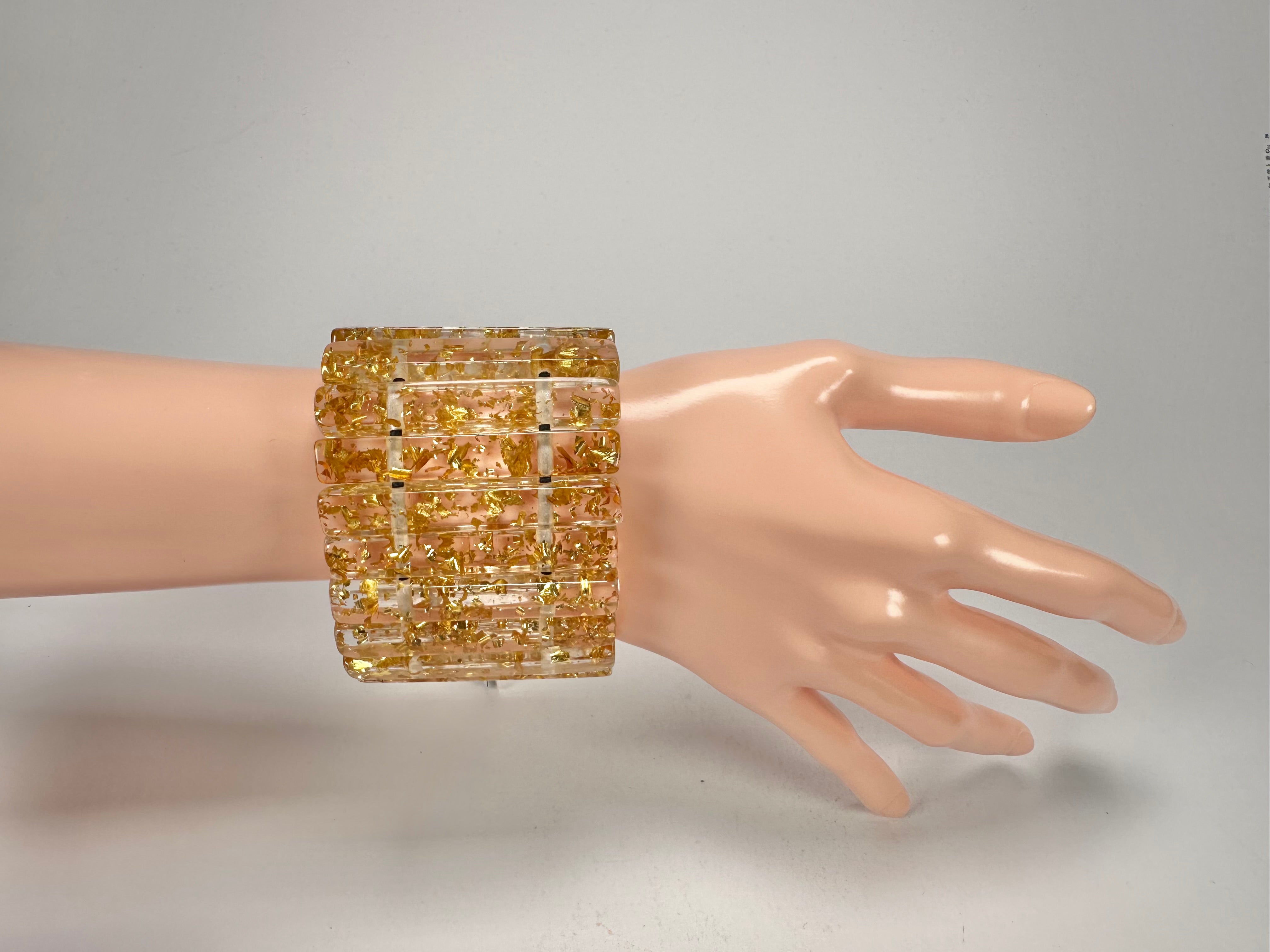 Jackie Brazil "Clarissa" Gold Flakes Thin Rectangles Elasticated Bracelet ( B2335 )