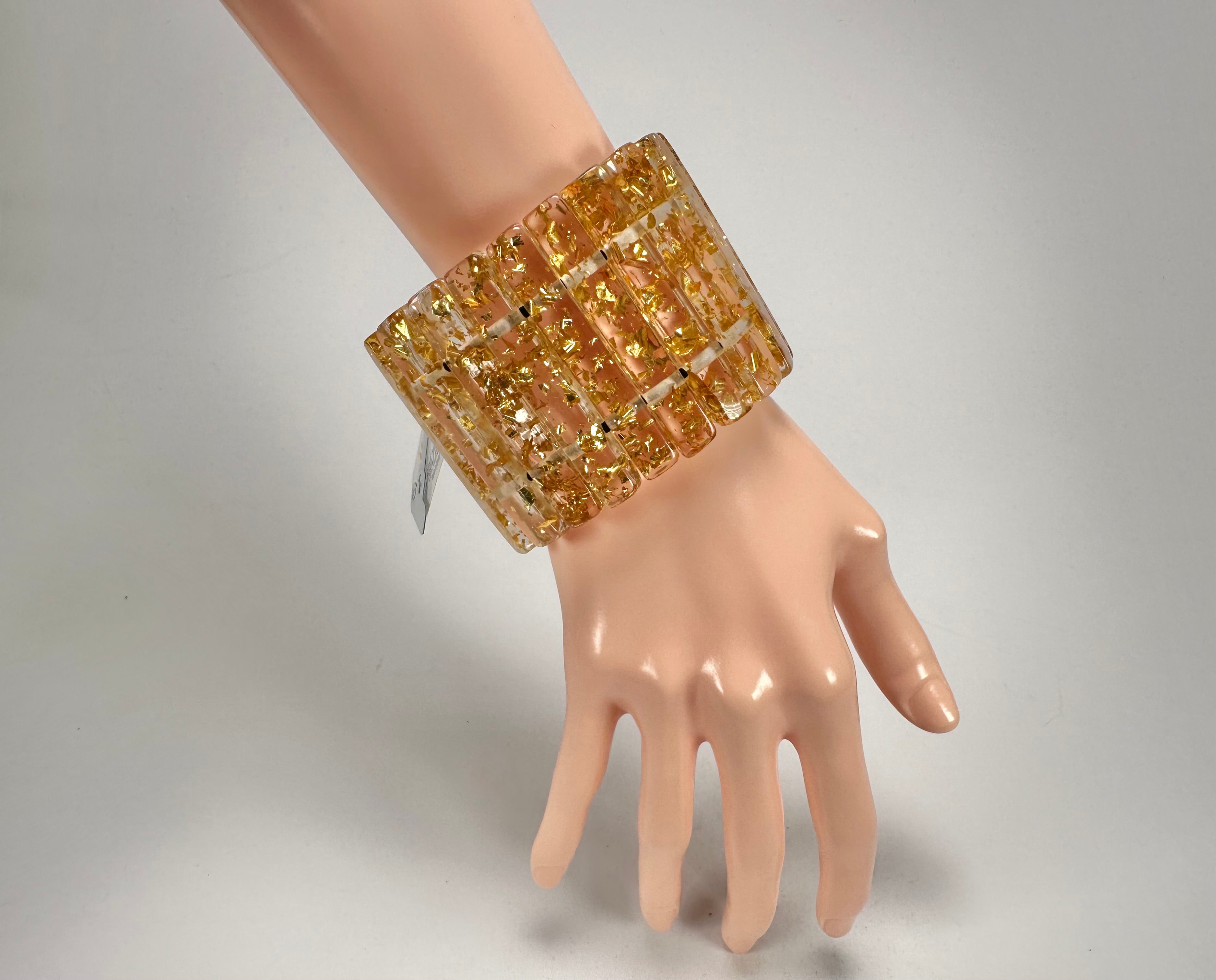 Jackie Brazil "Clarissa" Gold Flakes Thin Rectangles Elasticated Bracelet ( B2335 )