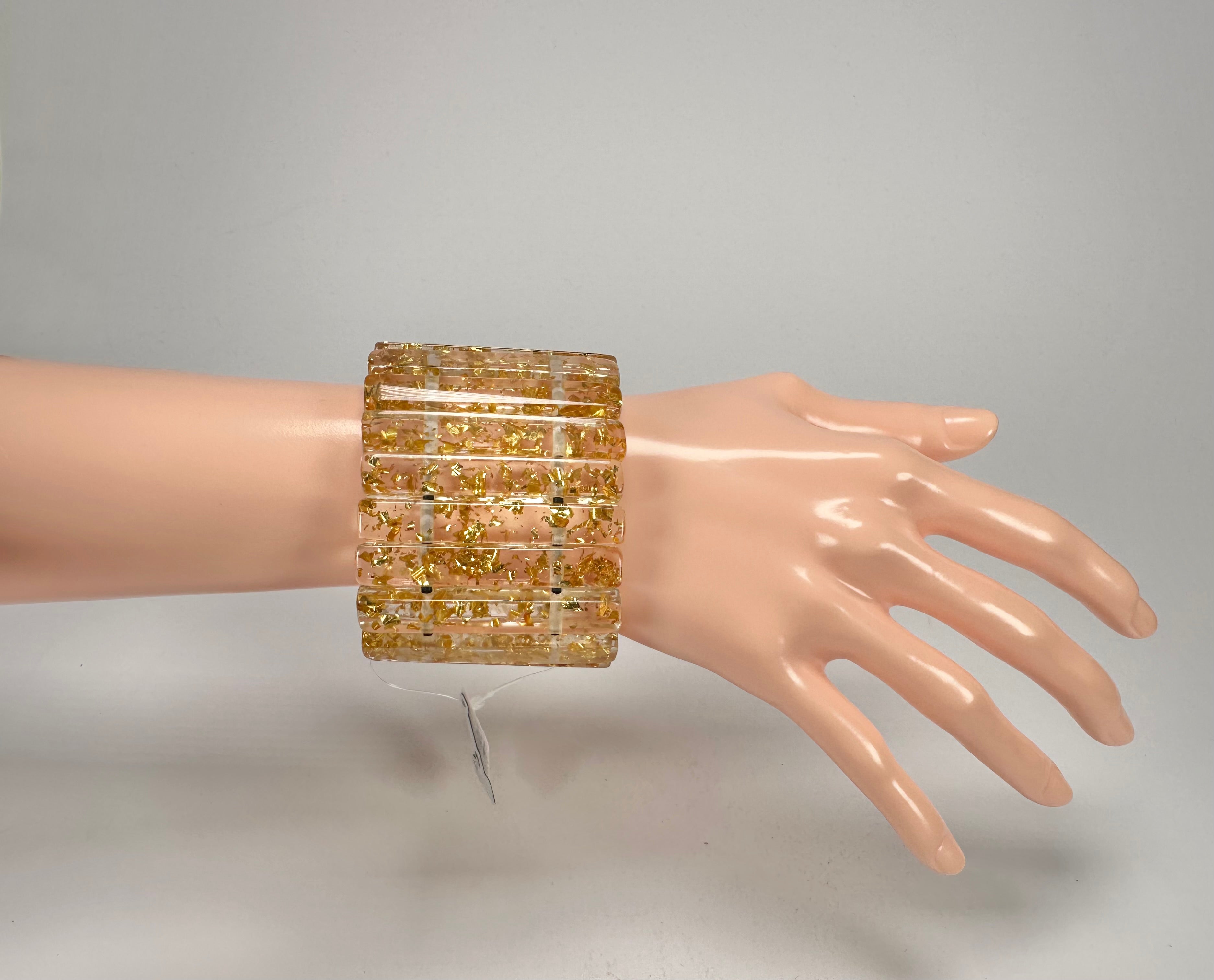 Jackie Brazil "Clarissa" Gold Flakes Thin Rectangles Elasticated Bracelet ( B2335 )
