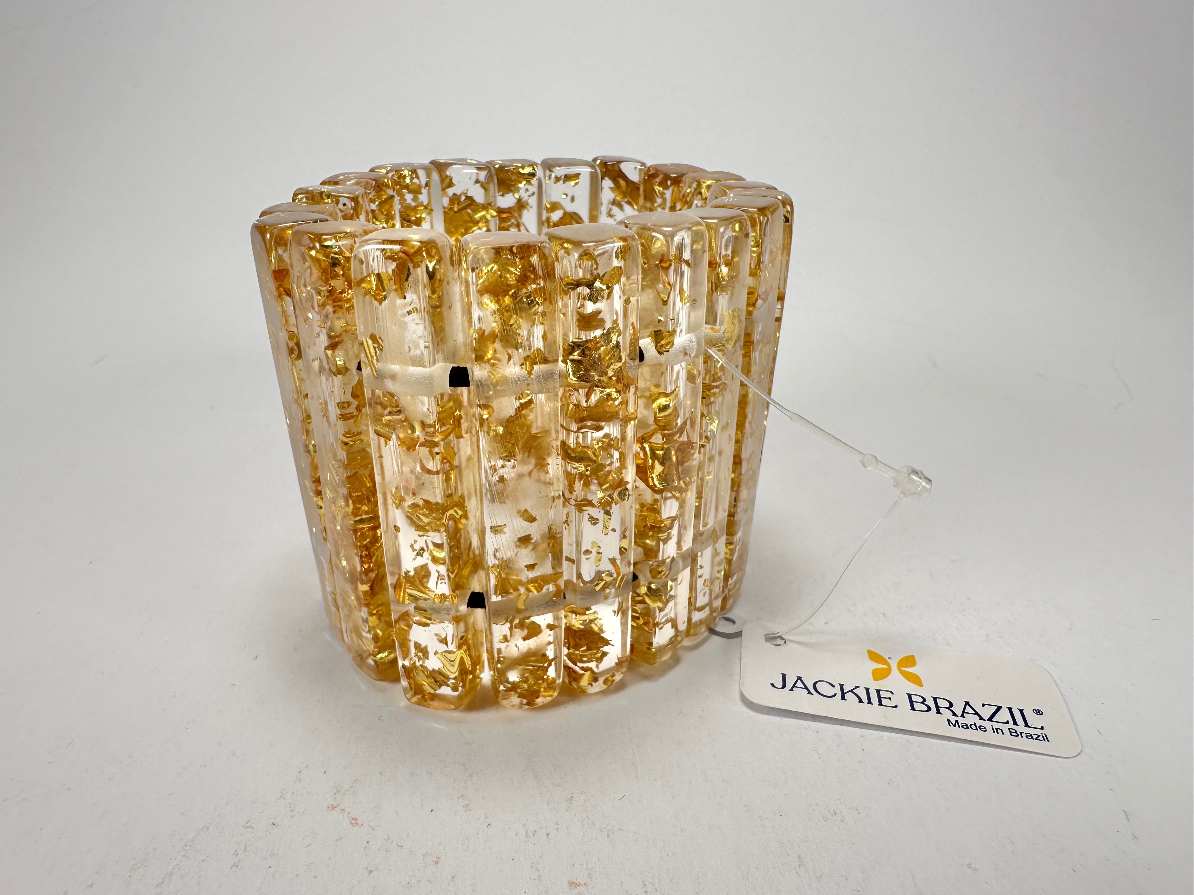 Jackie Brazil "Clarissa" Gold Flakes Thin Rectangles Elasticated Bracelet ( B2335 )