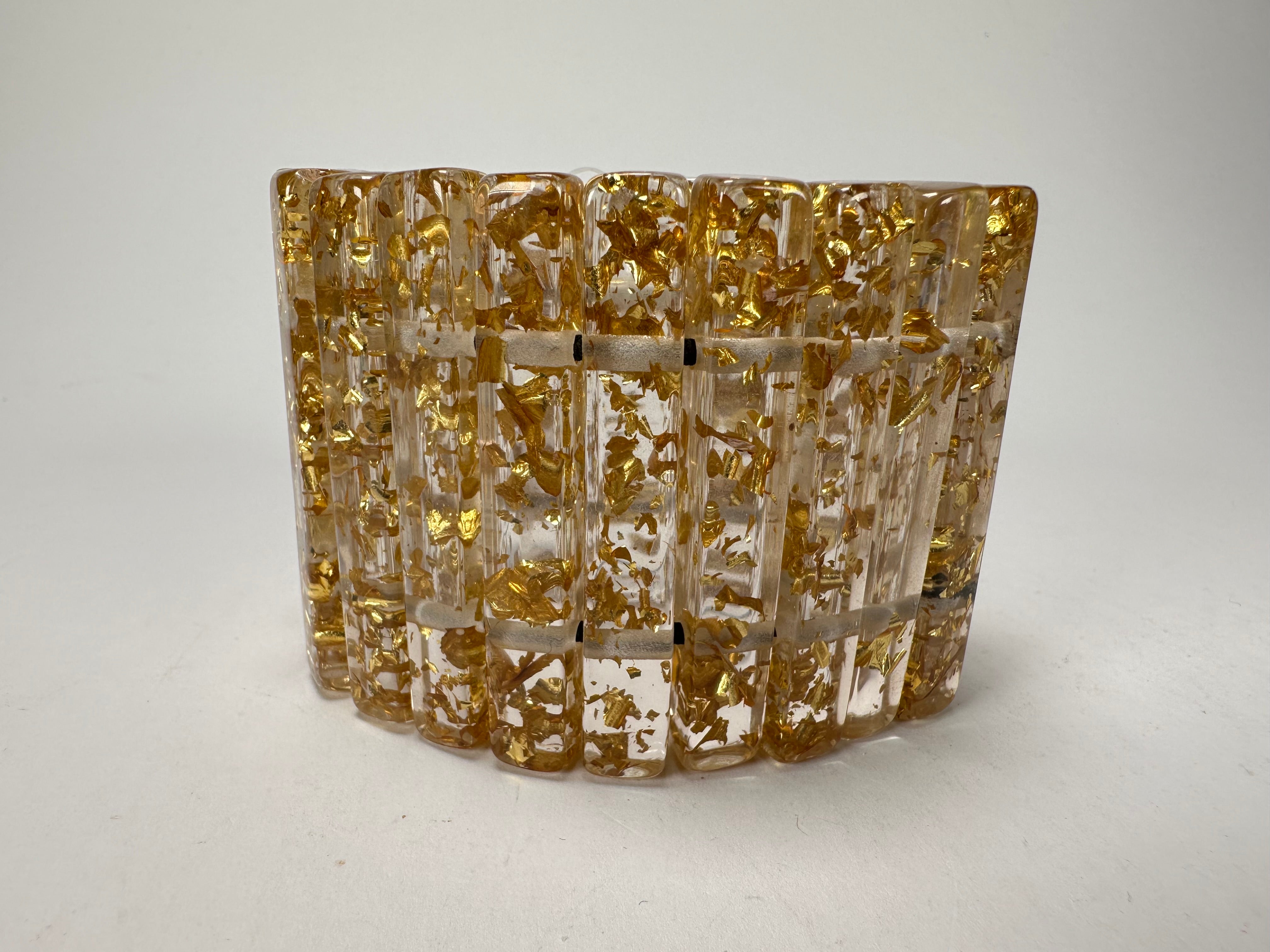 Jackie Brazil "Clarissa" Gold Flakes Thin Rectangles Elasticated Bracelet ( B2335 )