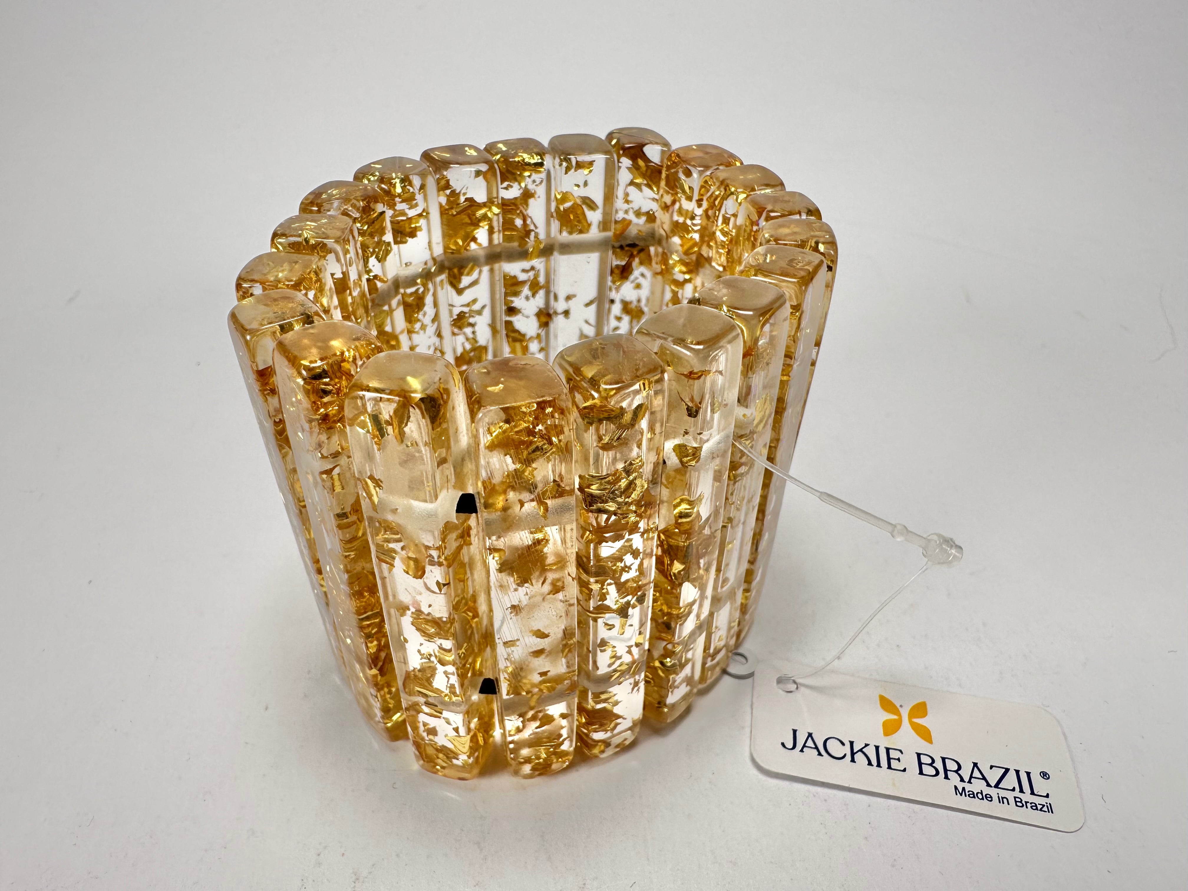 Jackie Brazil "Clarissa" Gold Flakes Thin Rectangles Elasticated Bracelet ( B2335 )