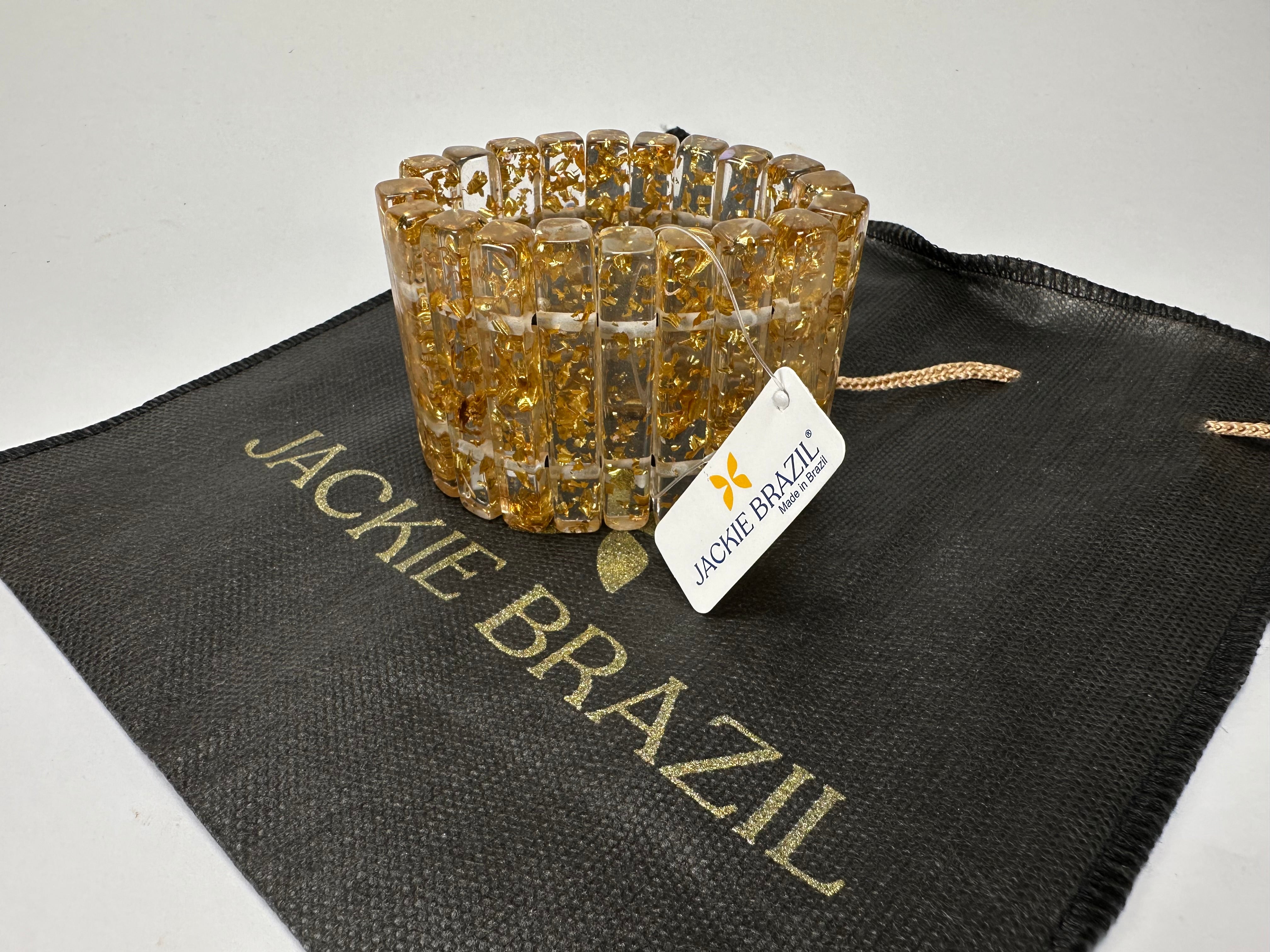 Jackie Brazil "Clarissa" Gold Flakes Thin Rectangles Elasticated Bracelet ( B2335 )