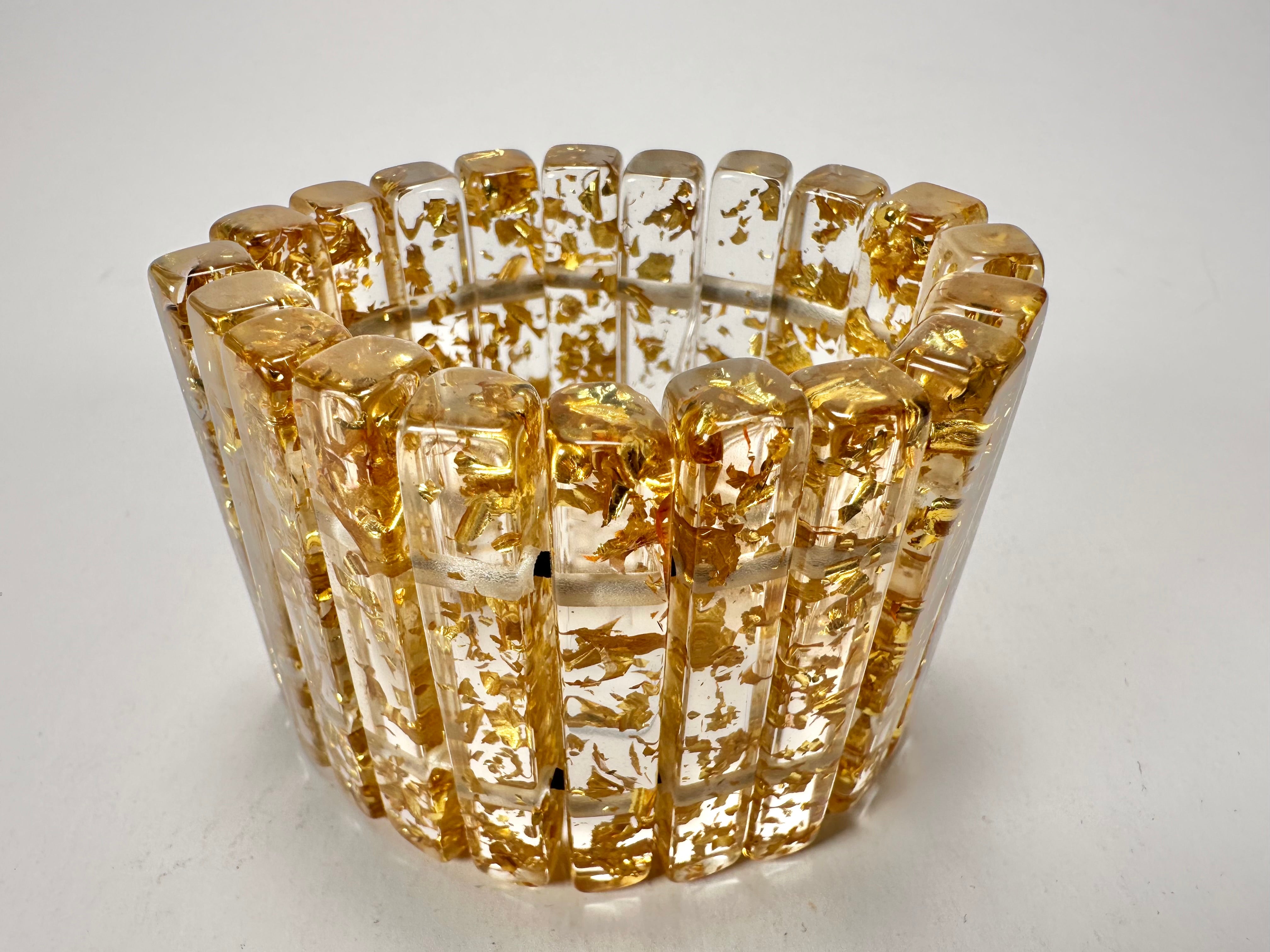 Jackie Brazil "Clarissa" Gold Flakes Thin Rectangles Elasticated Bracelet ( B2335 )