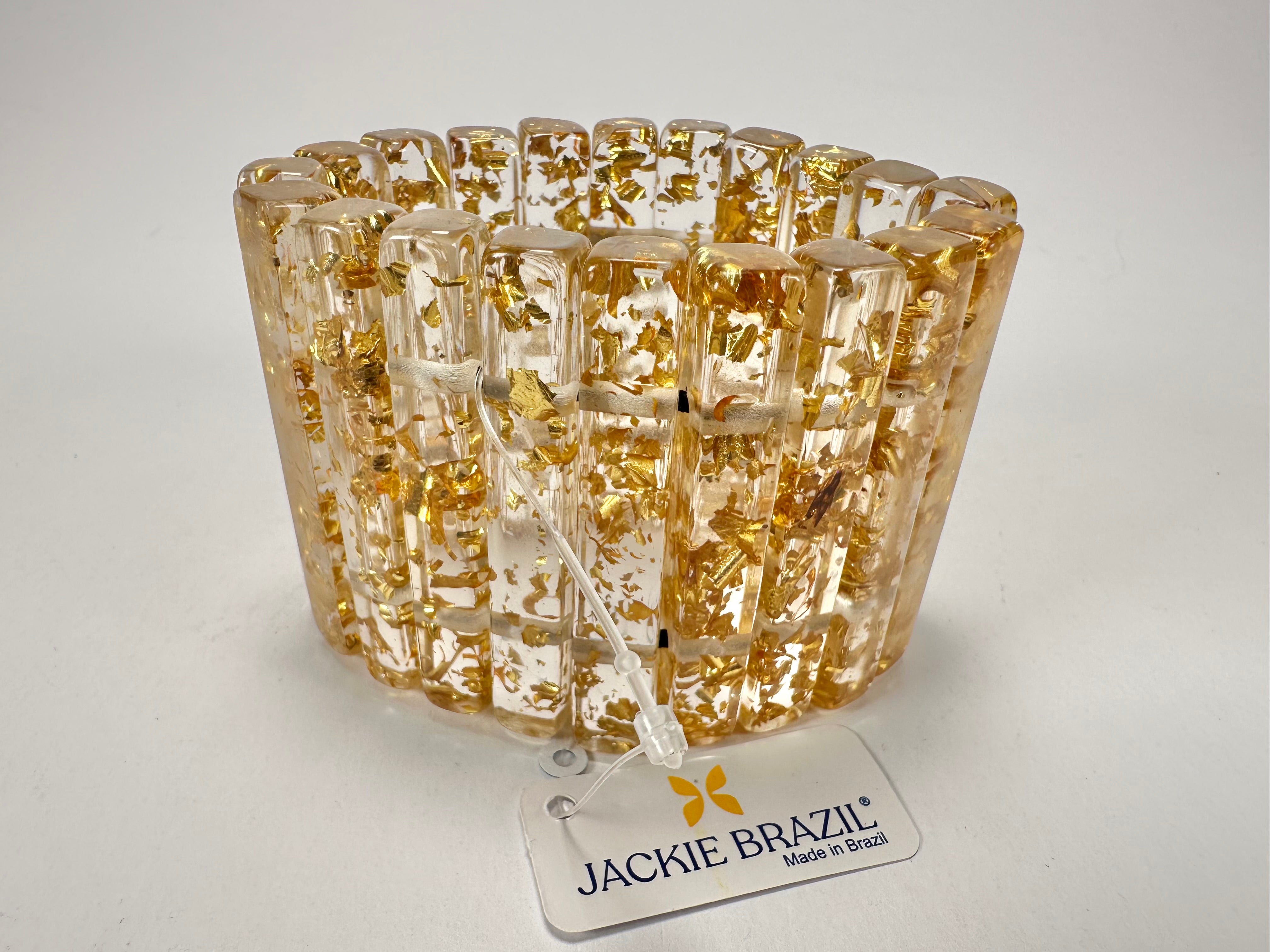 Jackie Brazil "Clarissa" Gold Flakes Thin Rectangles Elasticated Bracelet ( B2335 )