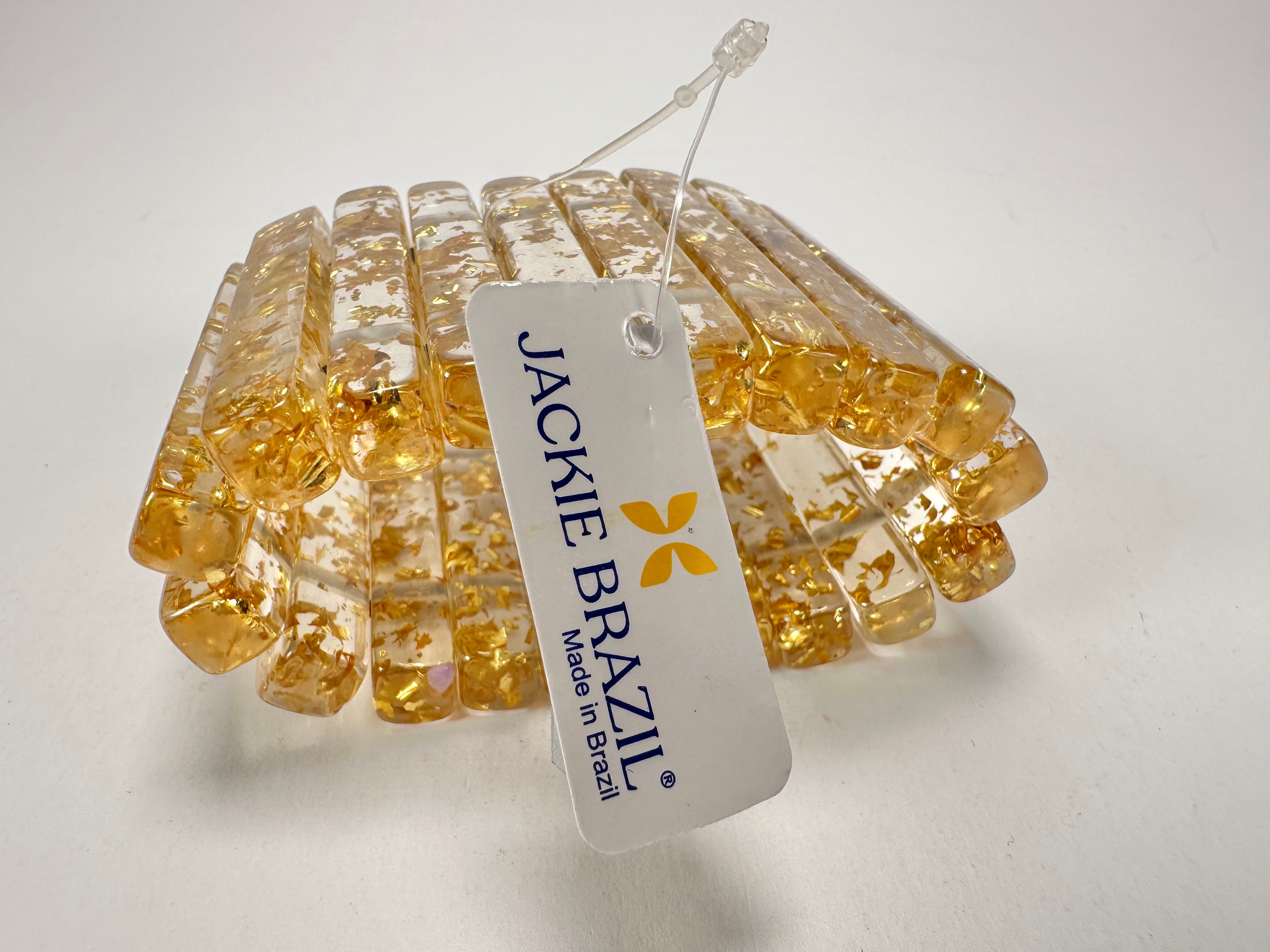 Jackie Brazil "Clarissa" Gold Flakes Thin Rectangles Elasticated Bracelet ( B2335 )