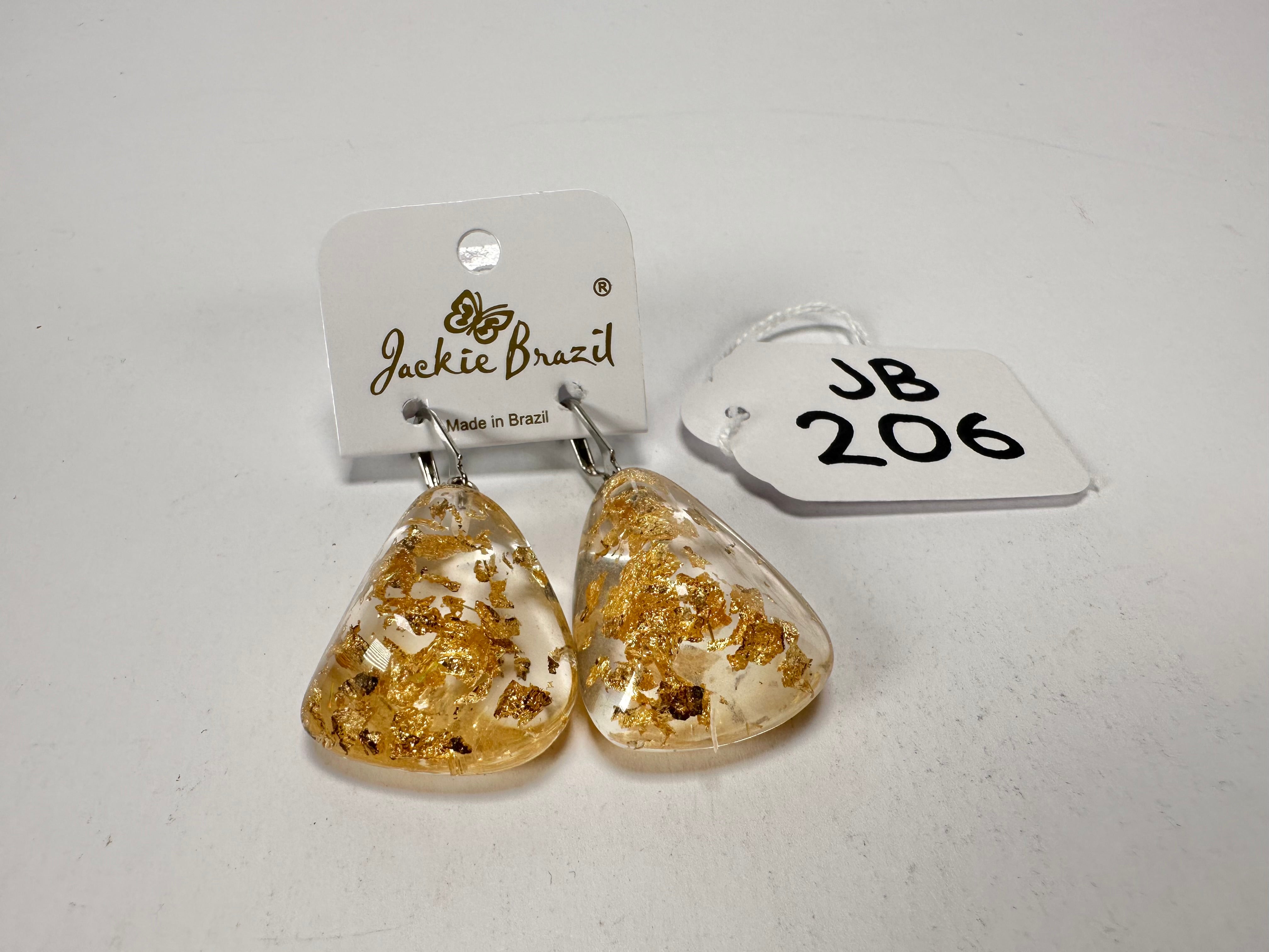 Jackie Brazil "Diamond" Gold Flakes Flinstone on Hook Resin Earrings ( E0700 )