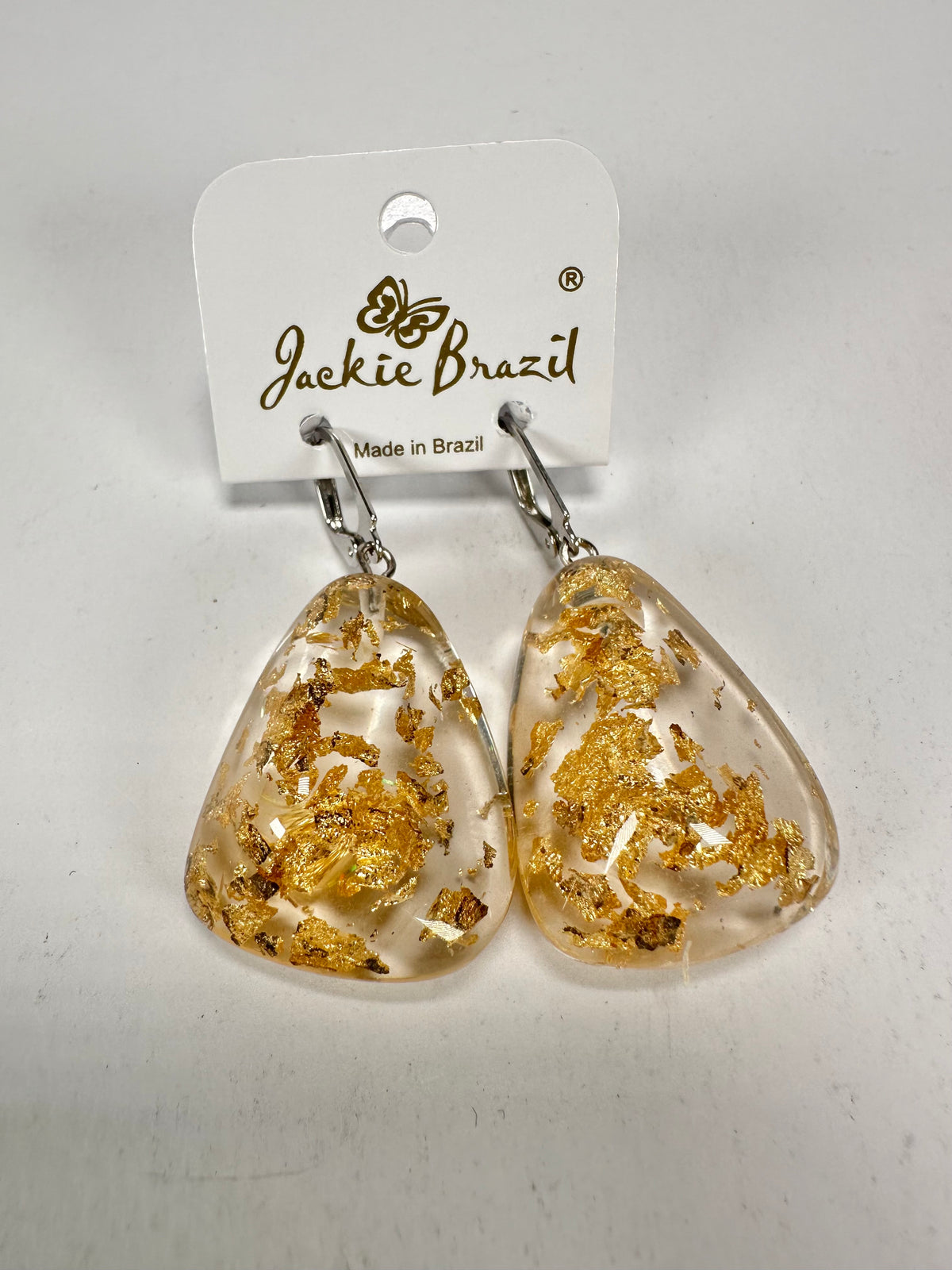 Jackie Brazil "Diamond" Gold Flakes Flinstone on Hook Resin Earrings ( E0700 )