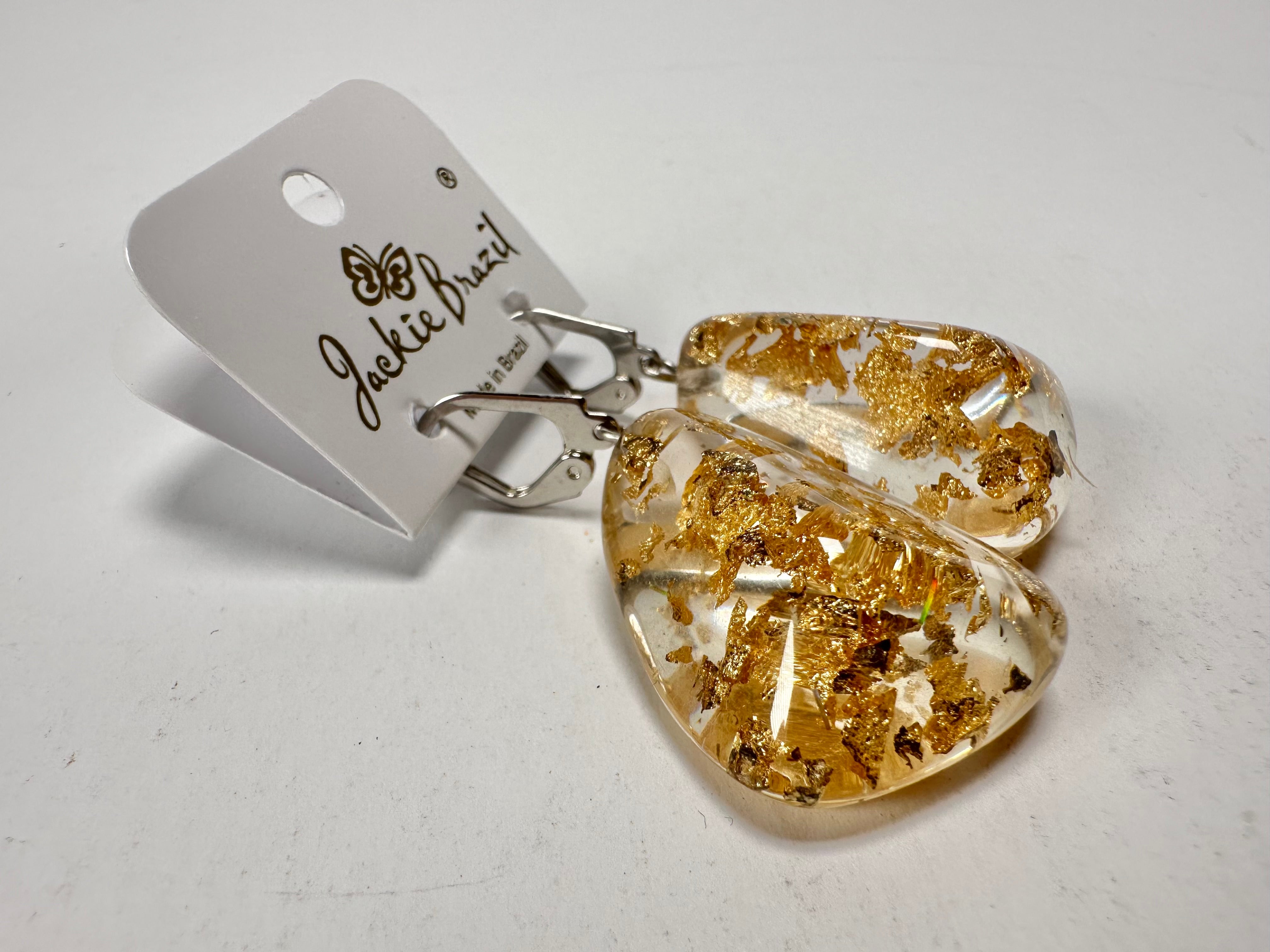 Jackie Brazil "Diamond" Gold Flakes Flinstone on Hook Resin Earrings ( E0700 )