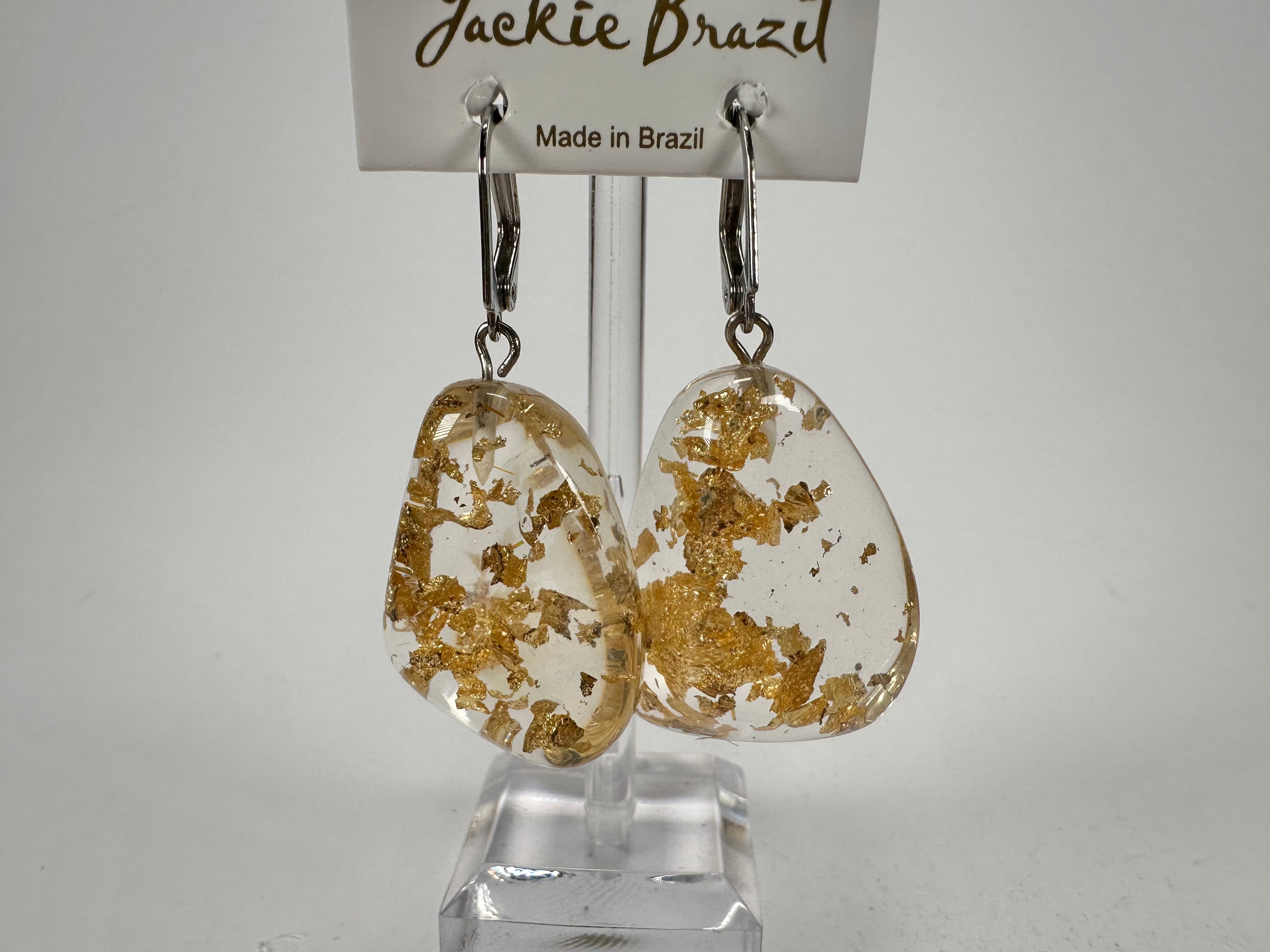 Jackie Brazil "Diamond" Gold Flakes Flinstone on Hook Resin Earrings ( E0700 )