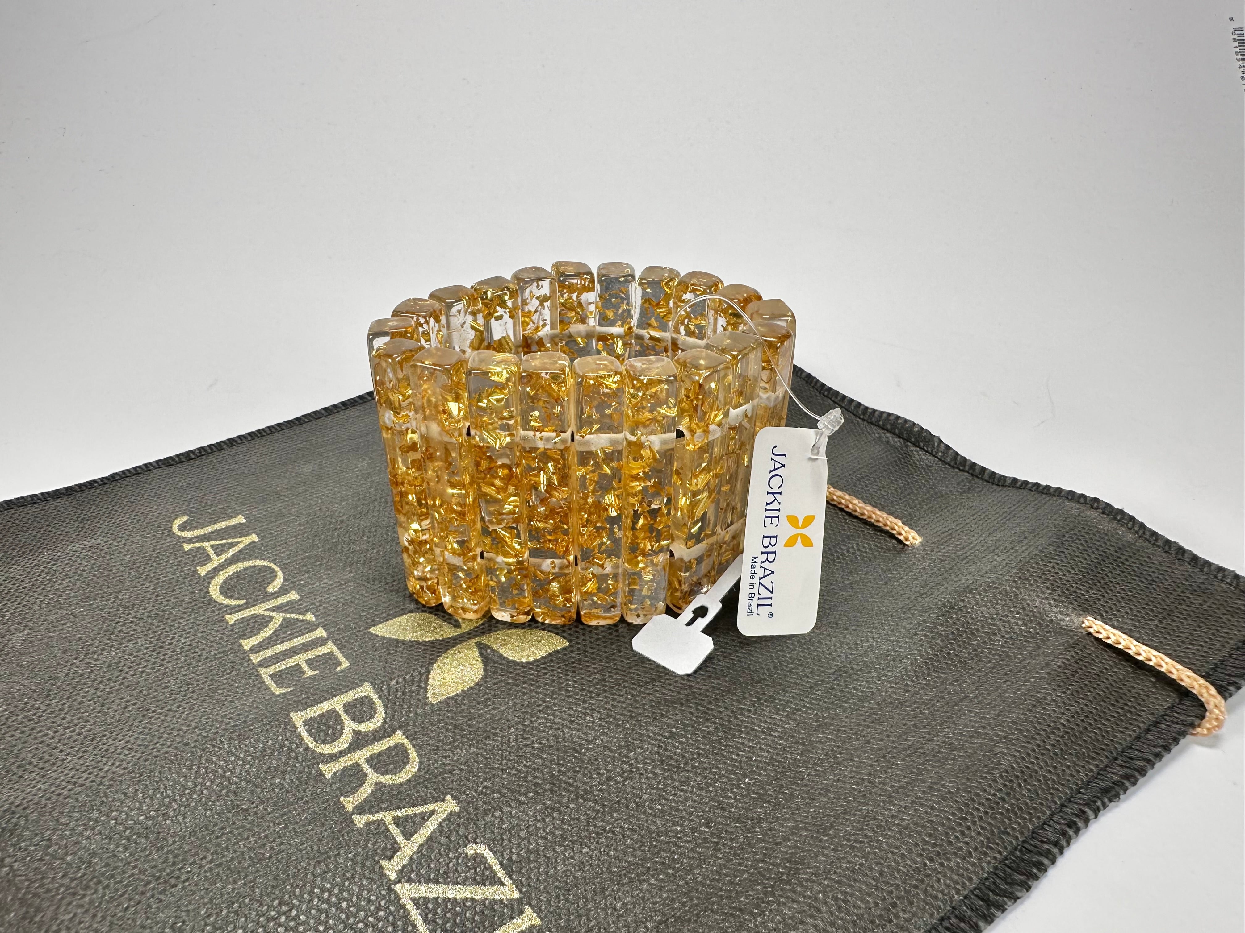 Jackie Brazil "Clarissa" Gold Flakes Thin Rectangles Elasticated Bracelet ( B2335 )