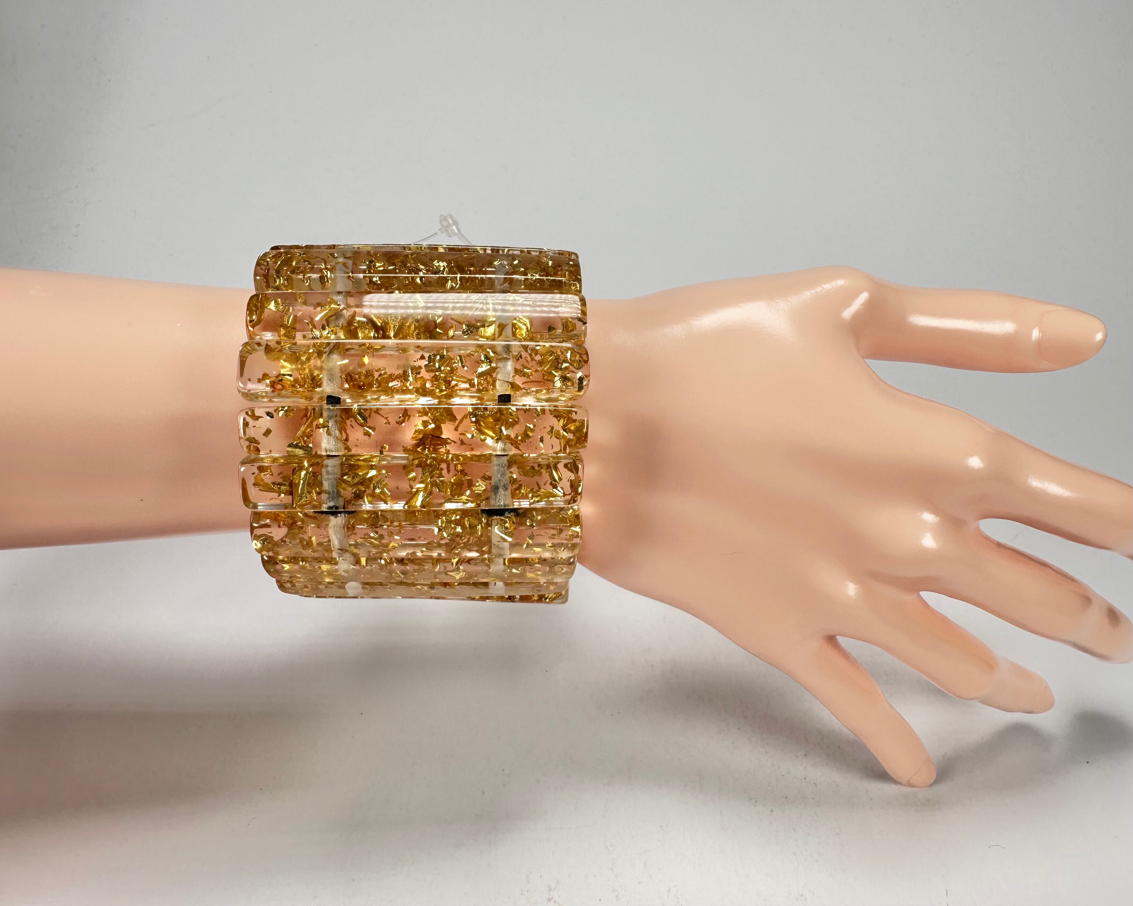 Jackie Brazil "Clarissa" Gold Flakes Thin Rectangles Elasticated Bracelet ( B2335 )