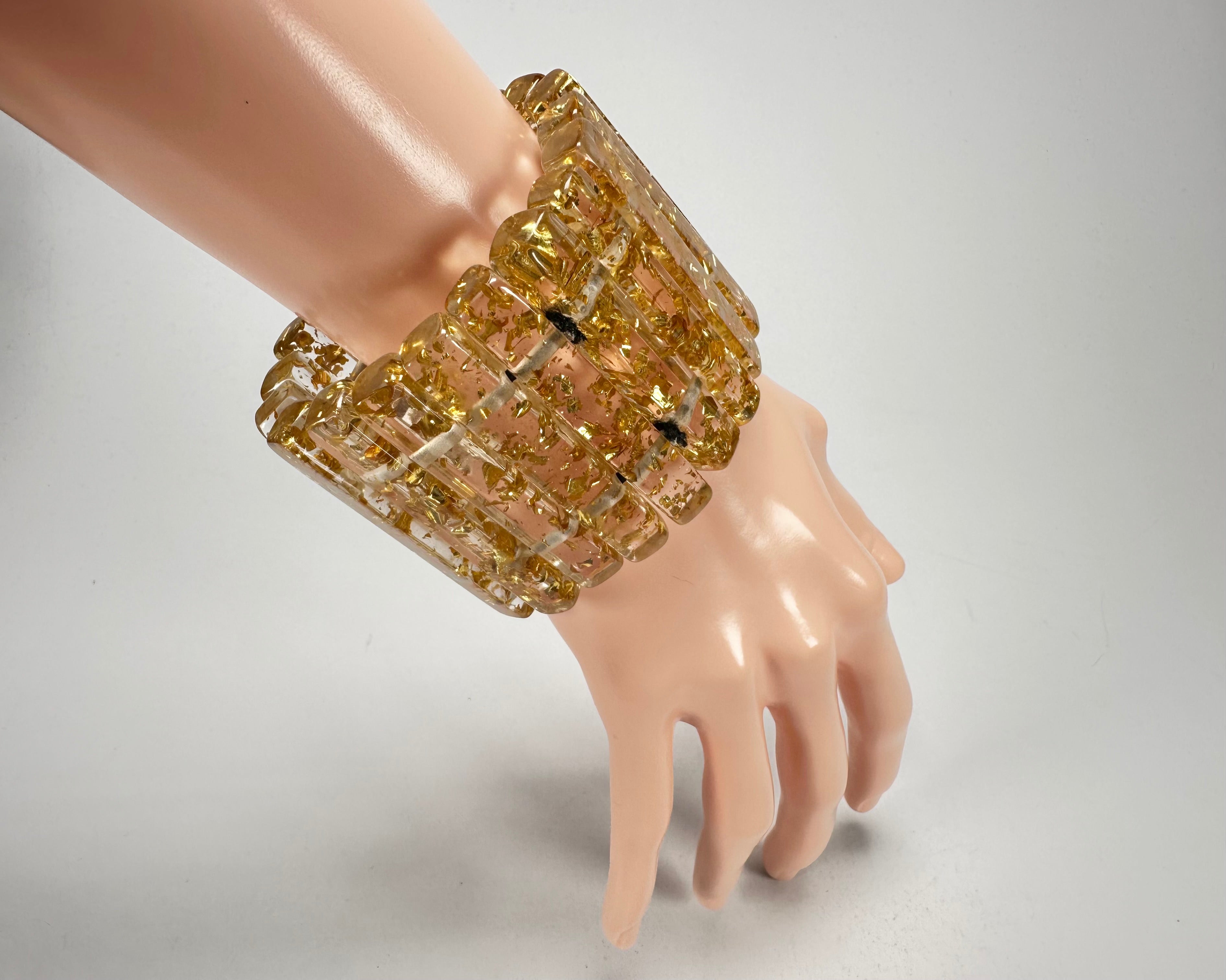 Jackie Brazil "Clarissa" Gold Flakes Thin Rectangles Elasticated Bracelet ( B2335 )