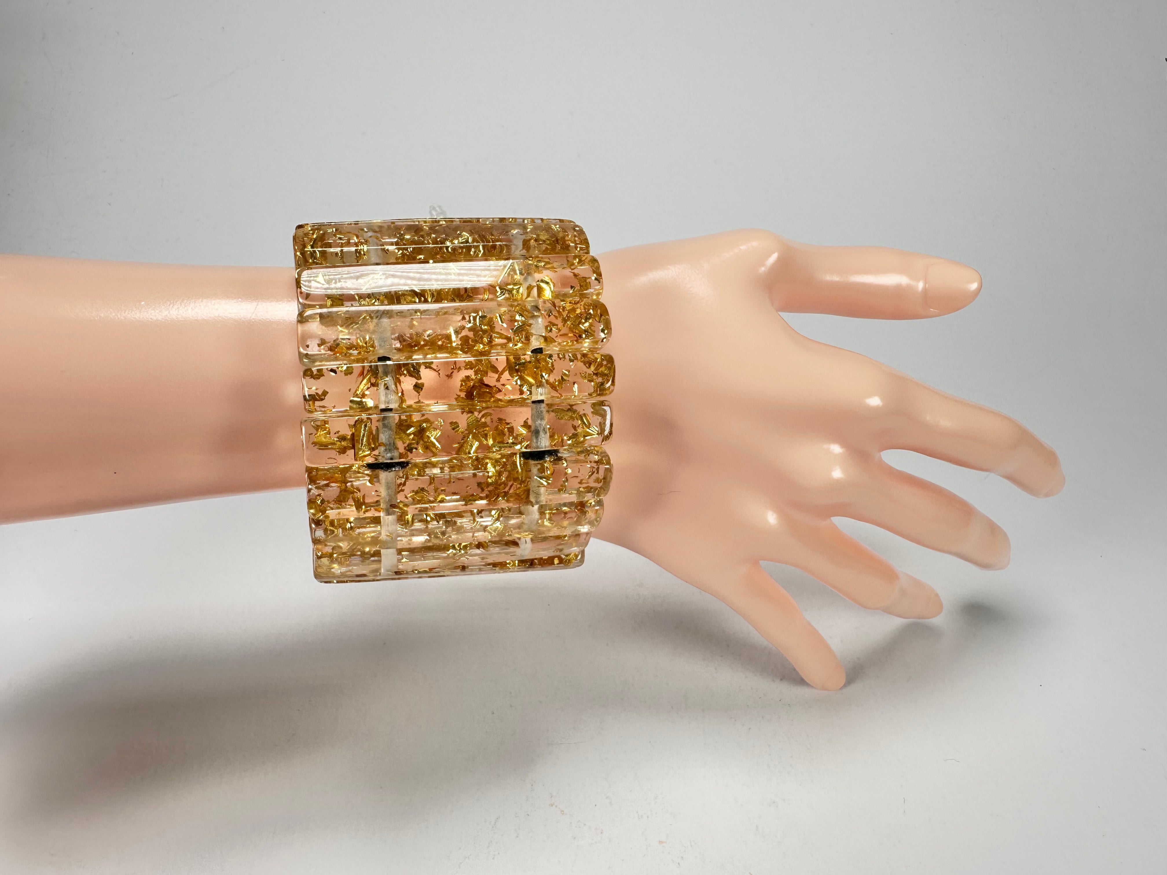 Jackie Brazil "Clarissa" Gold Flakes Thin Rectangles Elasticated Bracelet ( B2335 )