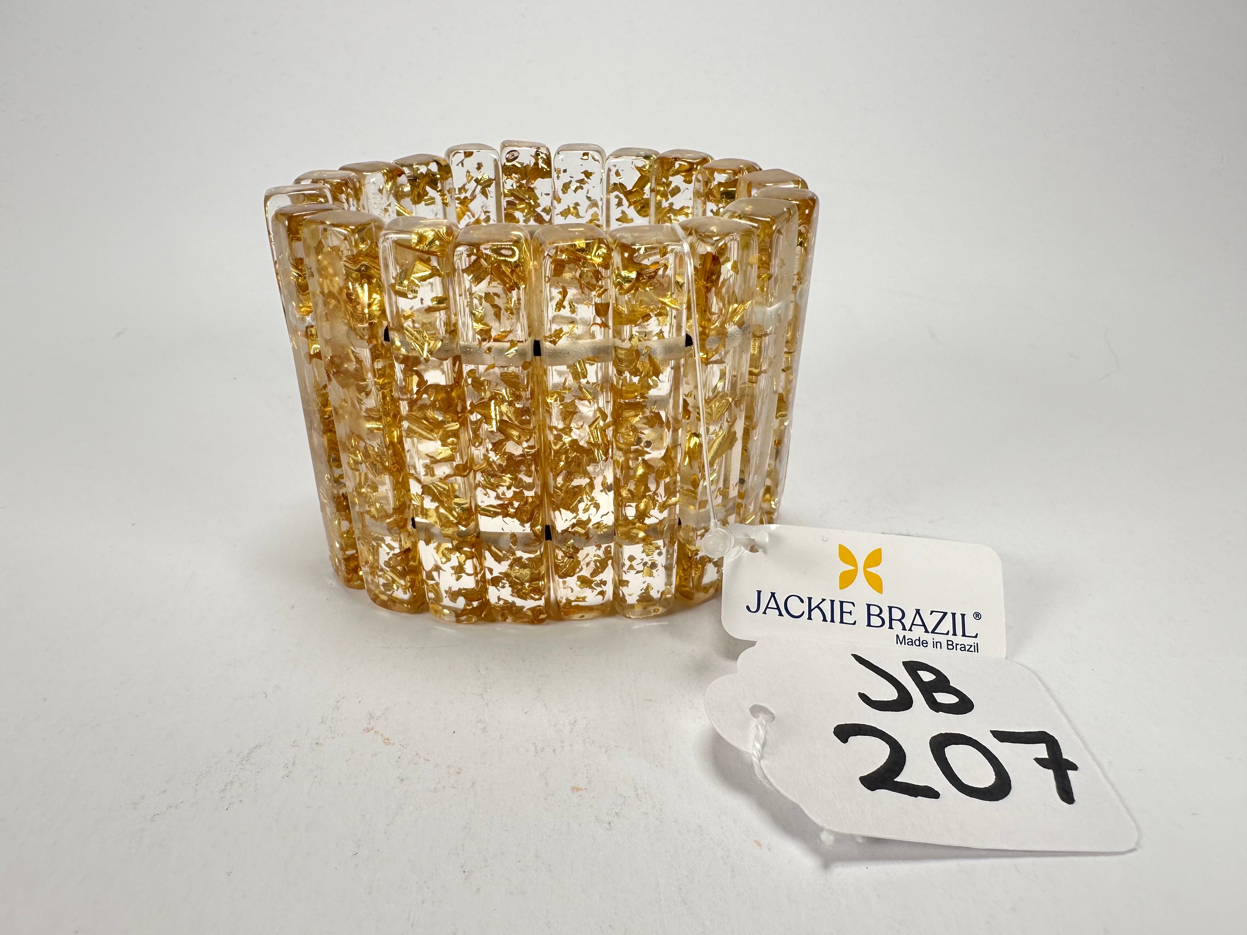 Jackie Brazil "Clarissa" Gold Flakes Thin Rectangles Elasticated Bracelet ( B2335 )