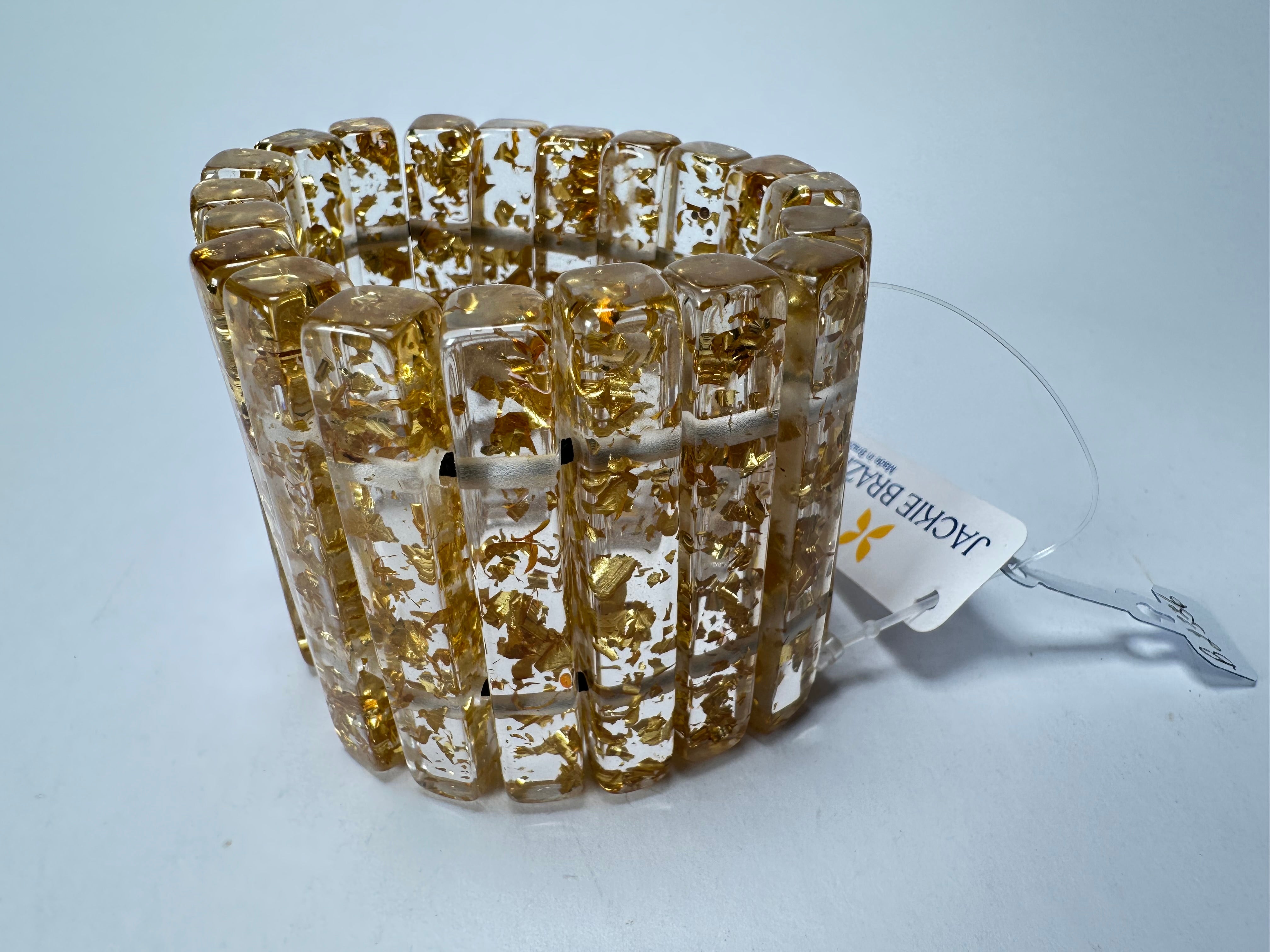 Jackie Brazil "Clarissa" Gold Flakes Thin Rectangles Elasticated Bracelet ( B2335 )