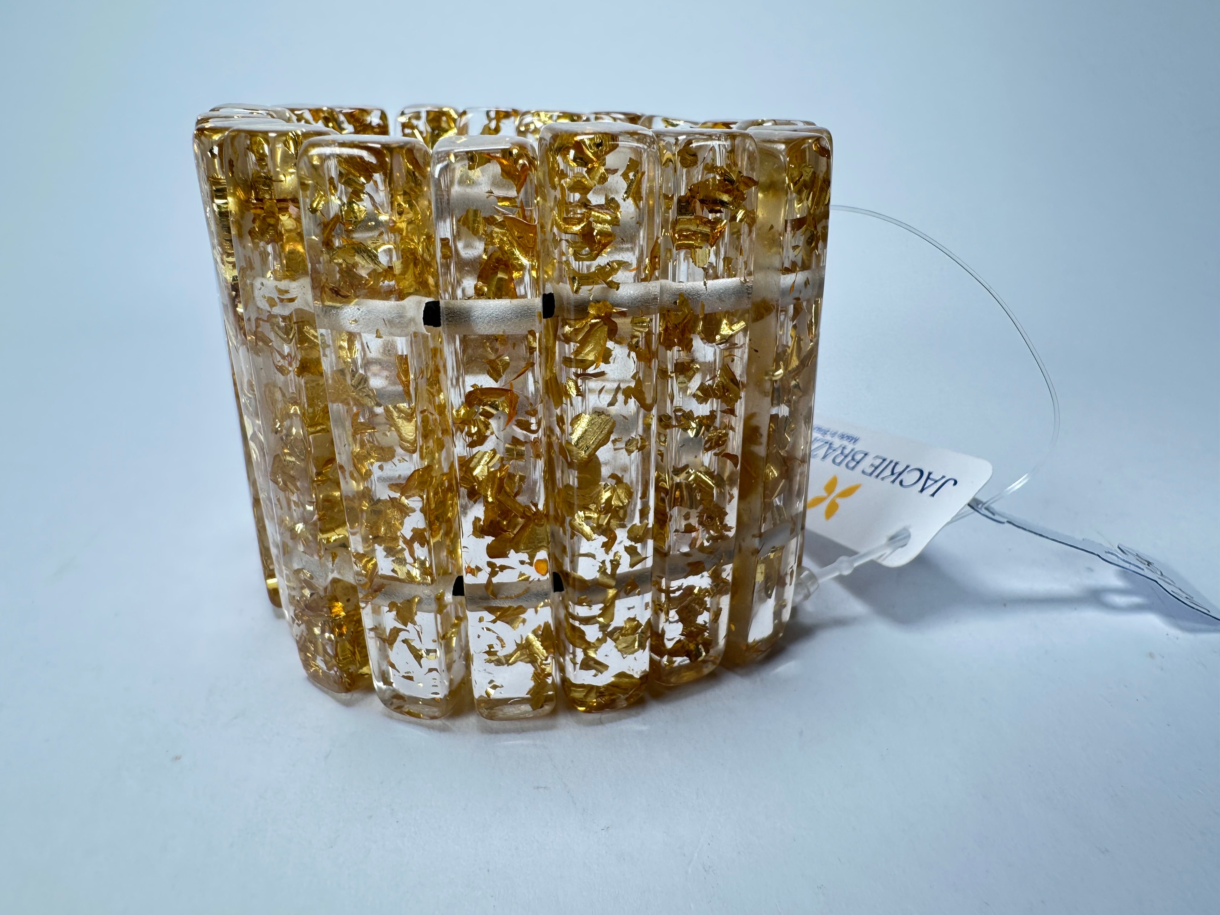 Jackie Brazil "Clarissa" Gold Flakes Thin Rectangles Elasticated Bracelet ( B2335 )