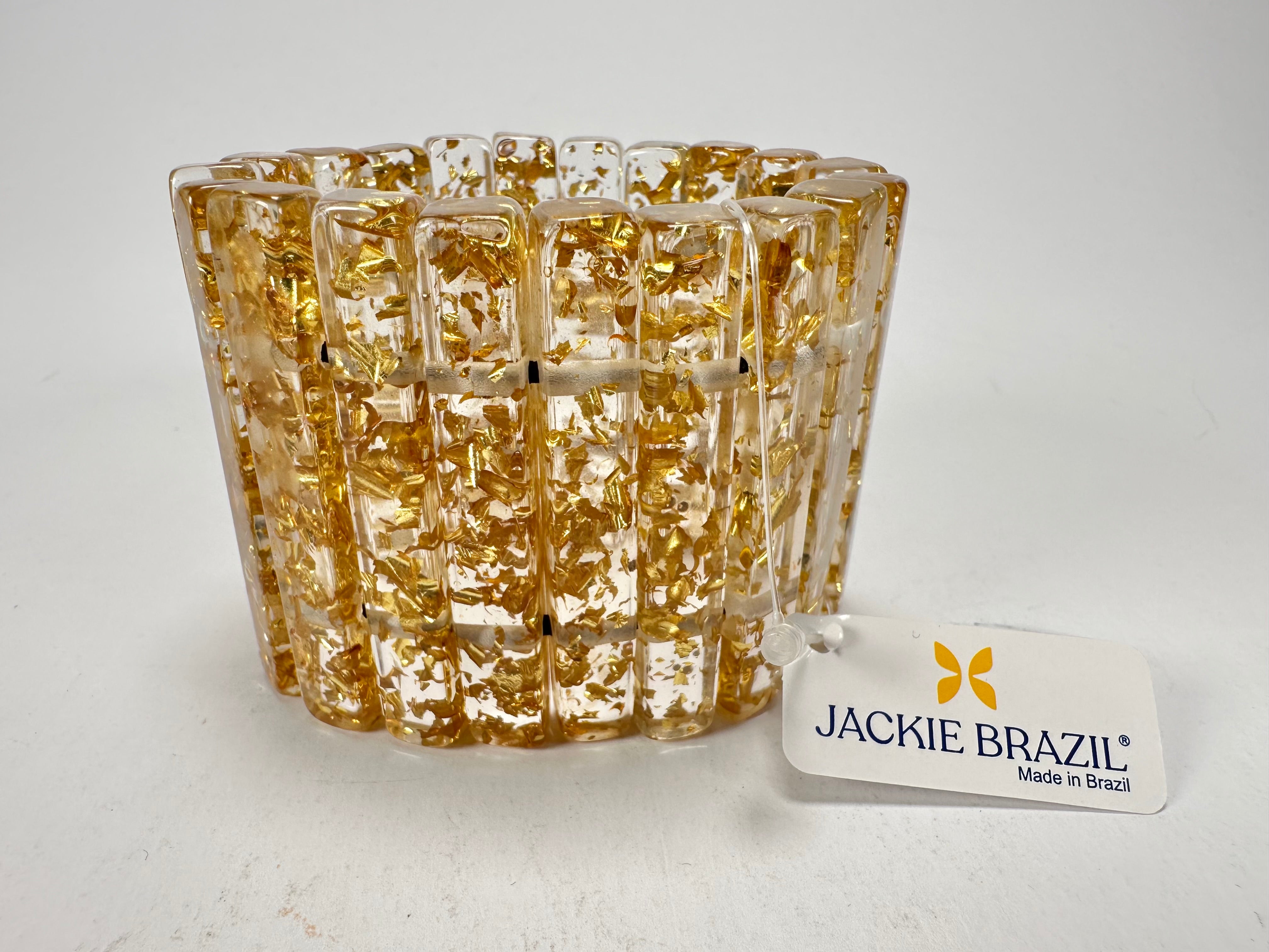Jackie Brazil "Clarissa" Gold Flakes Thin Rectangles Elasticated Bracelet ( B2335 )