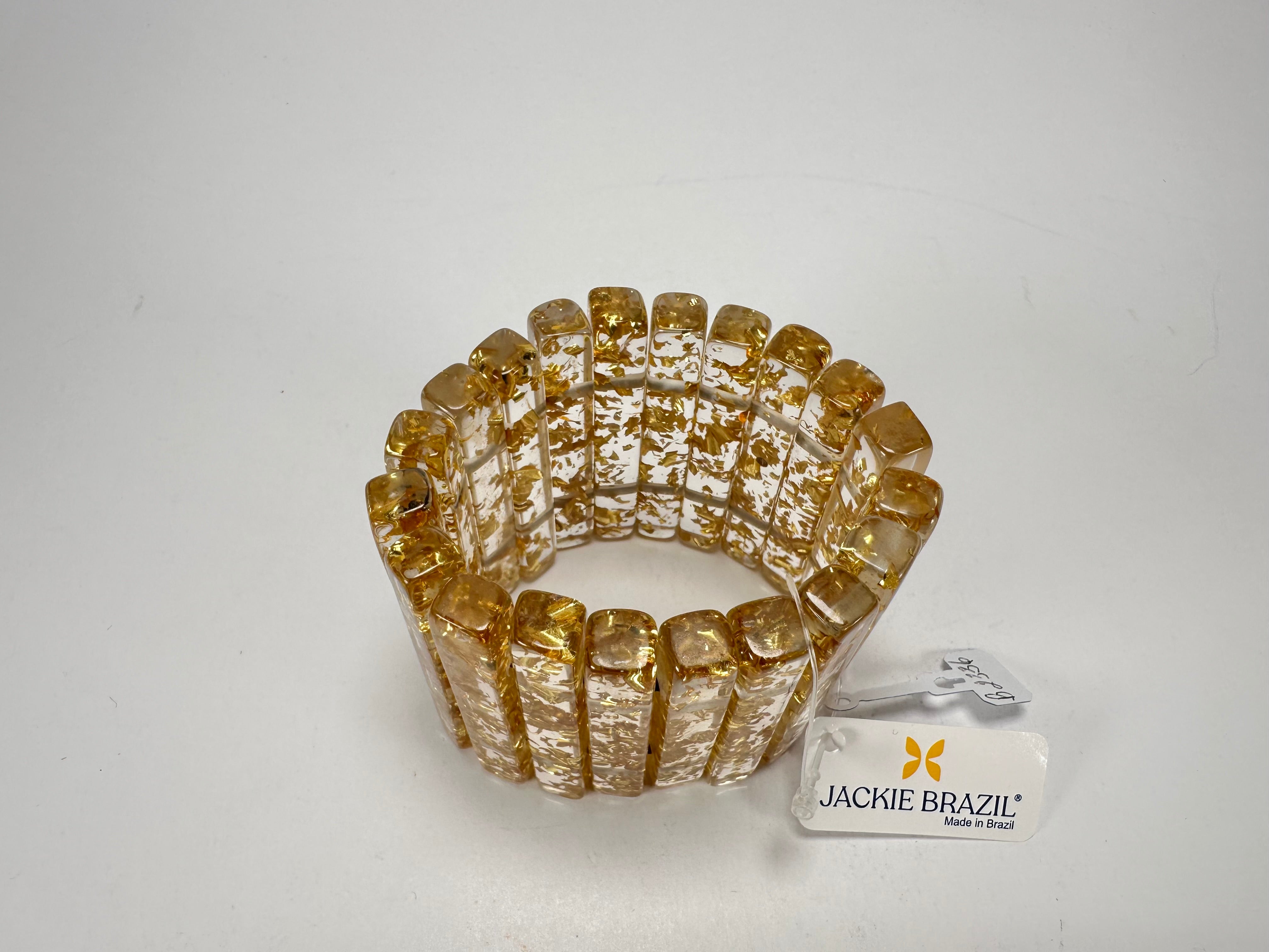 Jackie Brazil "Clarissa" Gold Flakes Thin Rectangles Elasticated Bracelet ( B2335 )