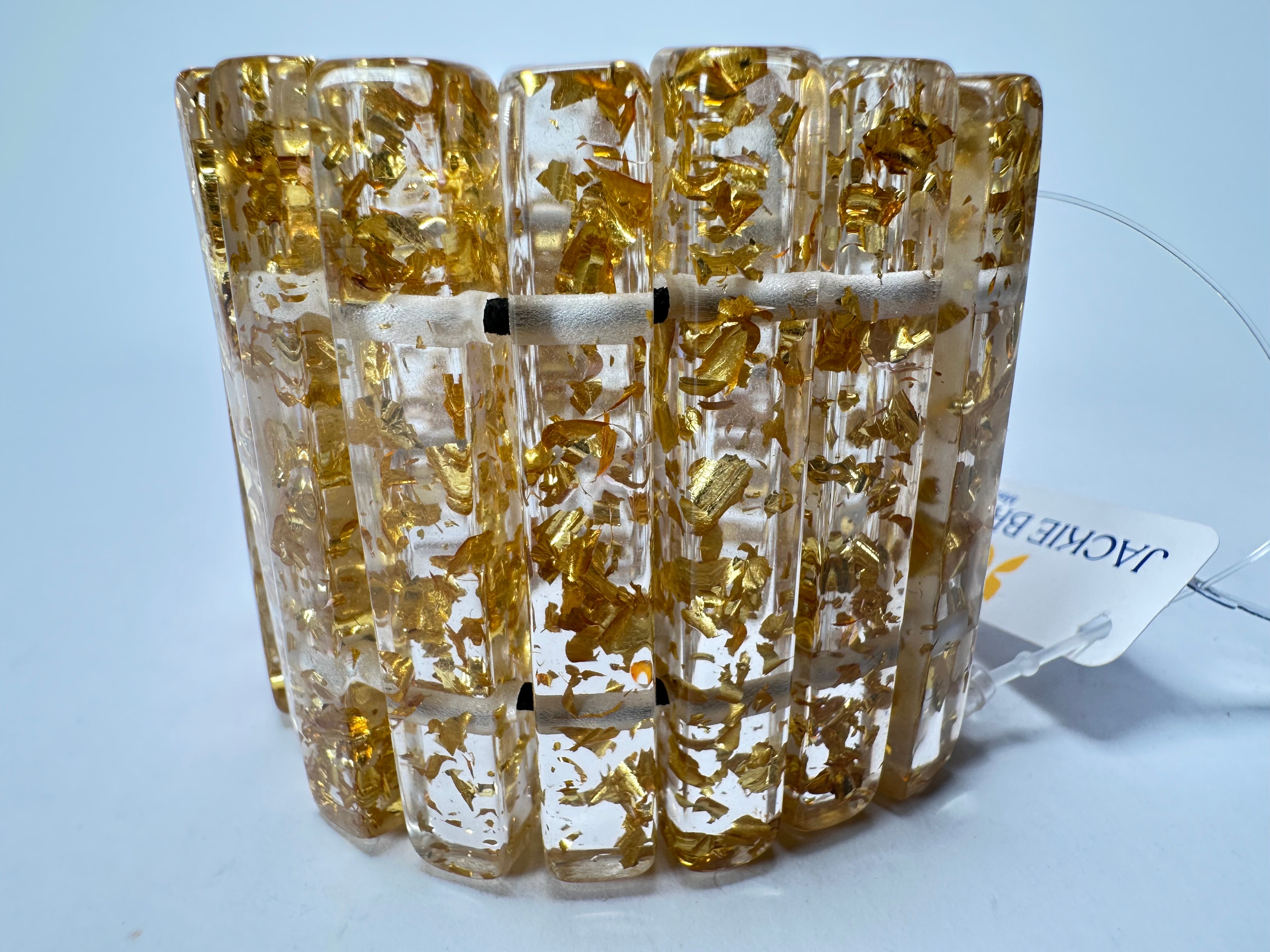 Jackie Brazil "Clarissa" Gold Flakes Thin Rectangles Elasticated Bracelet ( B2335 )