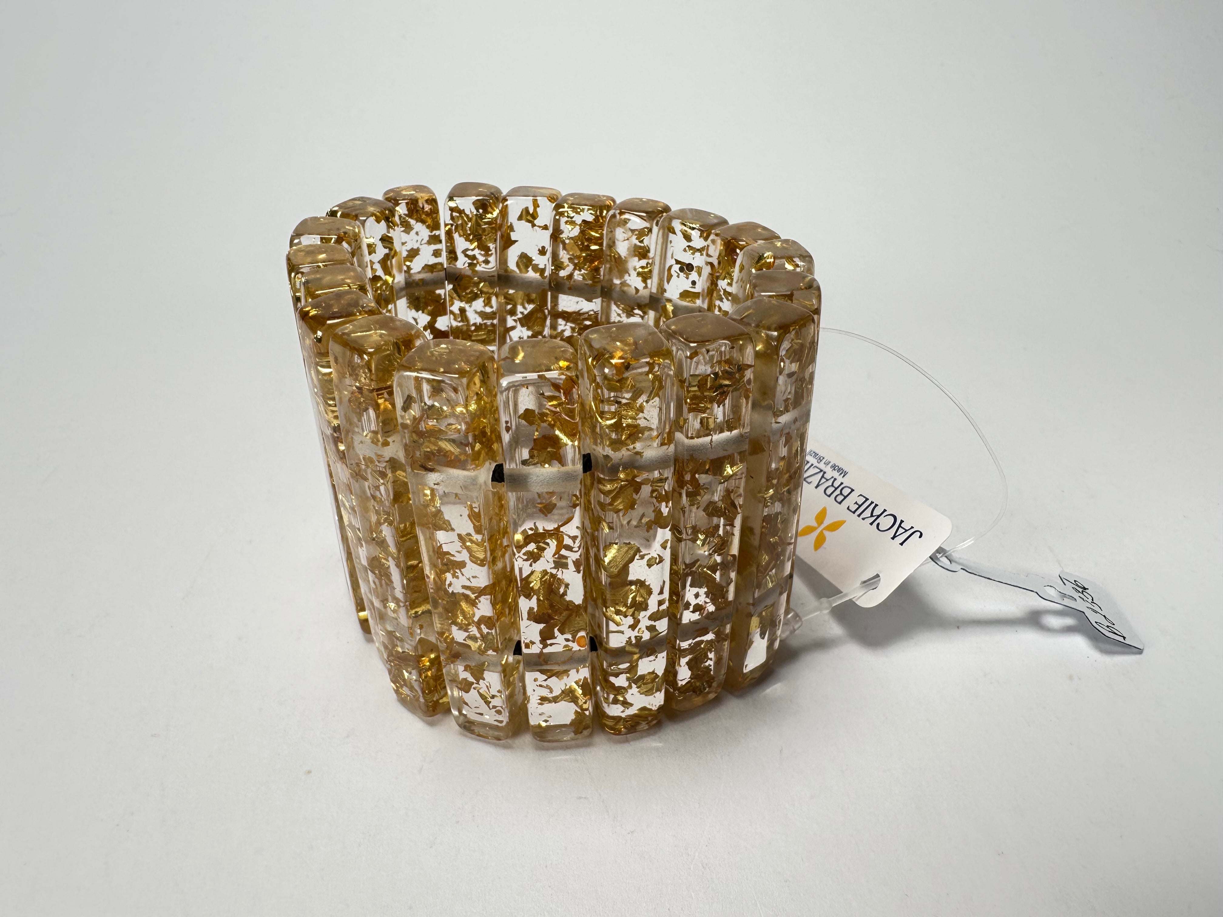 Jackie Brazil "Clarissa" Gold Flakes Thin Rectangles Elasticated Bracelet ( B2335 )