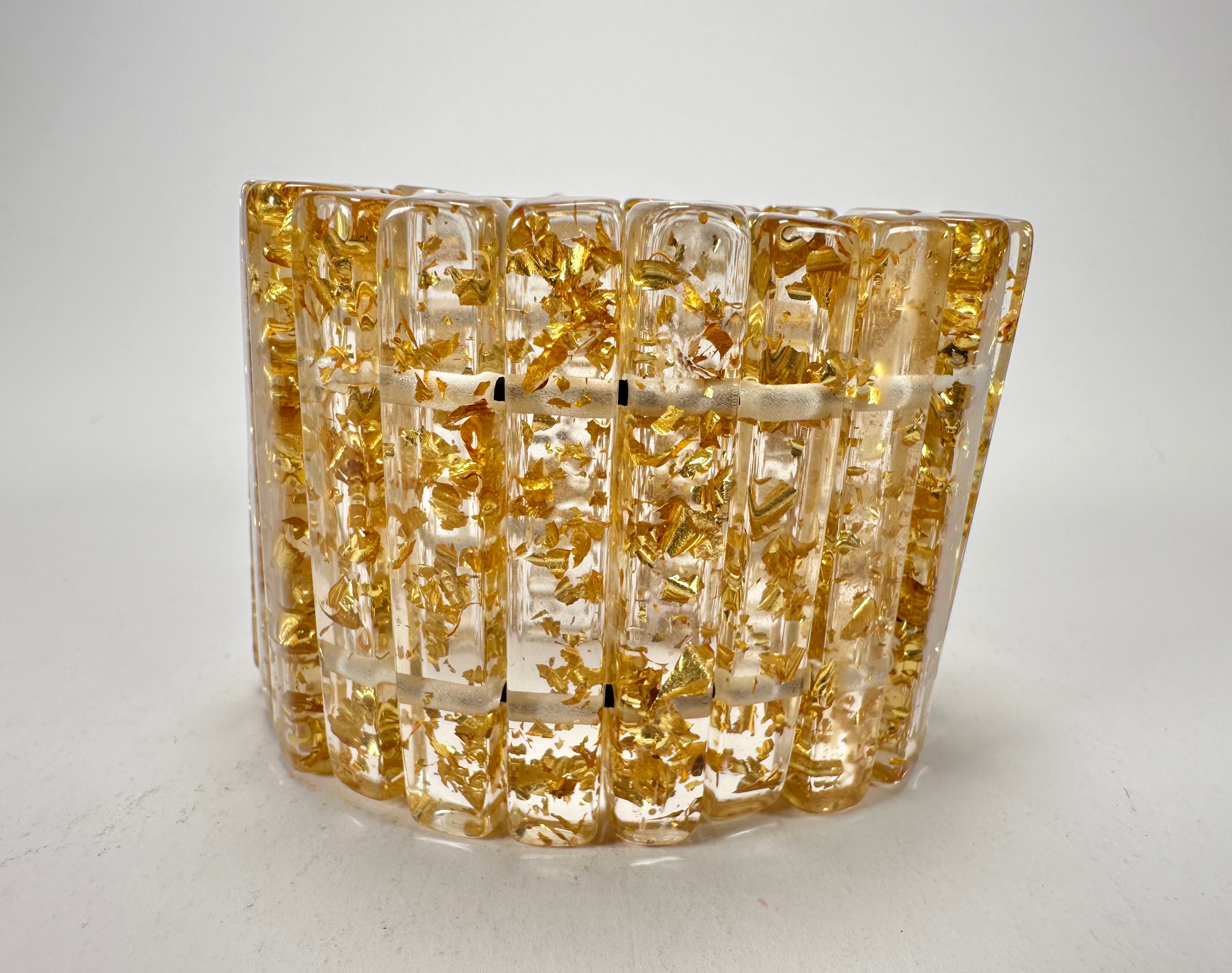 Jackie Brazil "Clarissa" Gold Flakes Thin Rectangles Elasticated Bracelet ( B2335 )
