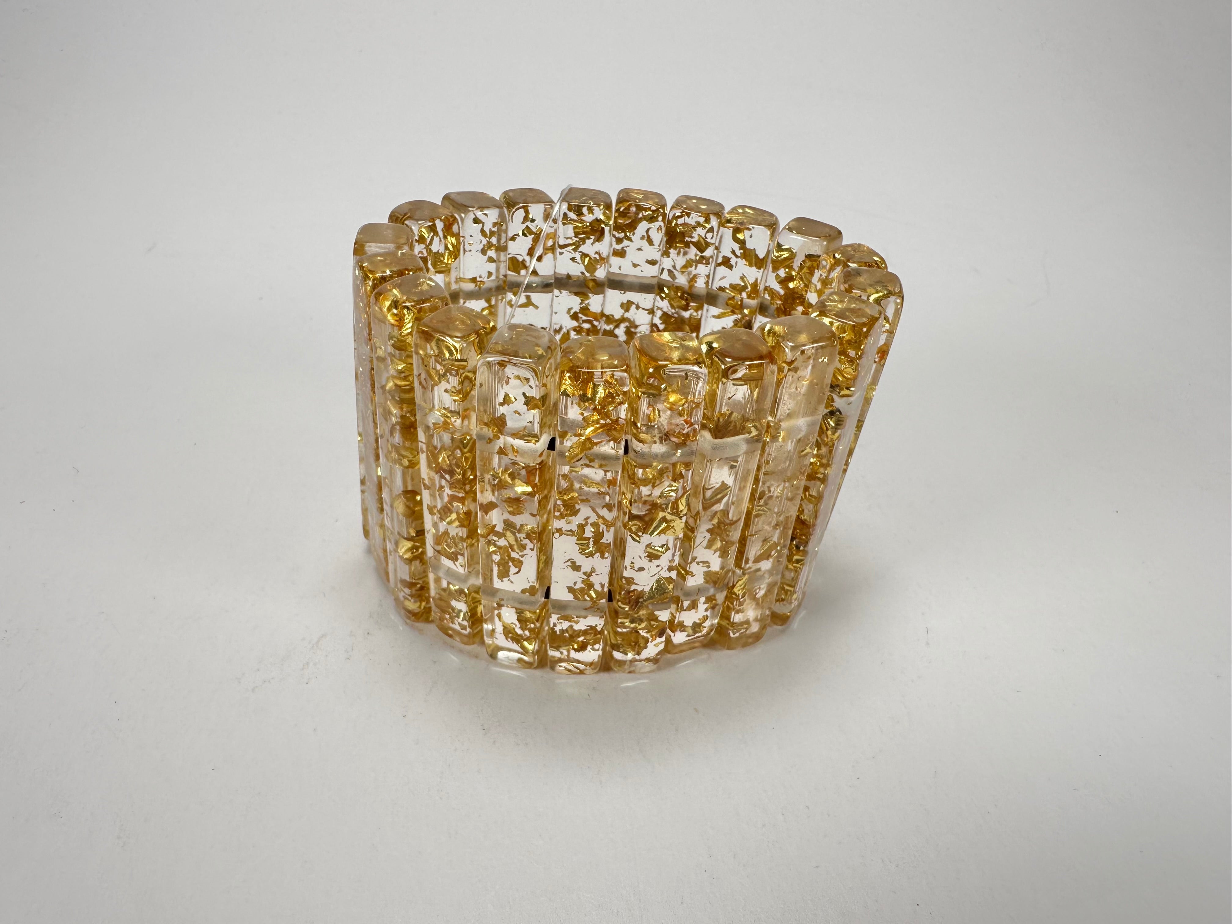Jackie Brazil "Clarissa" Gold Flakes Thin Rectangles Elasticated Bracelet ( B2335 )