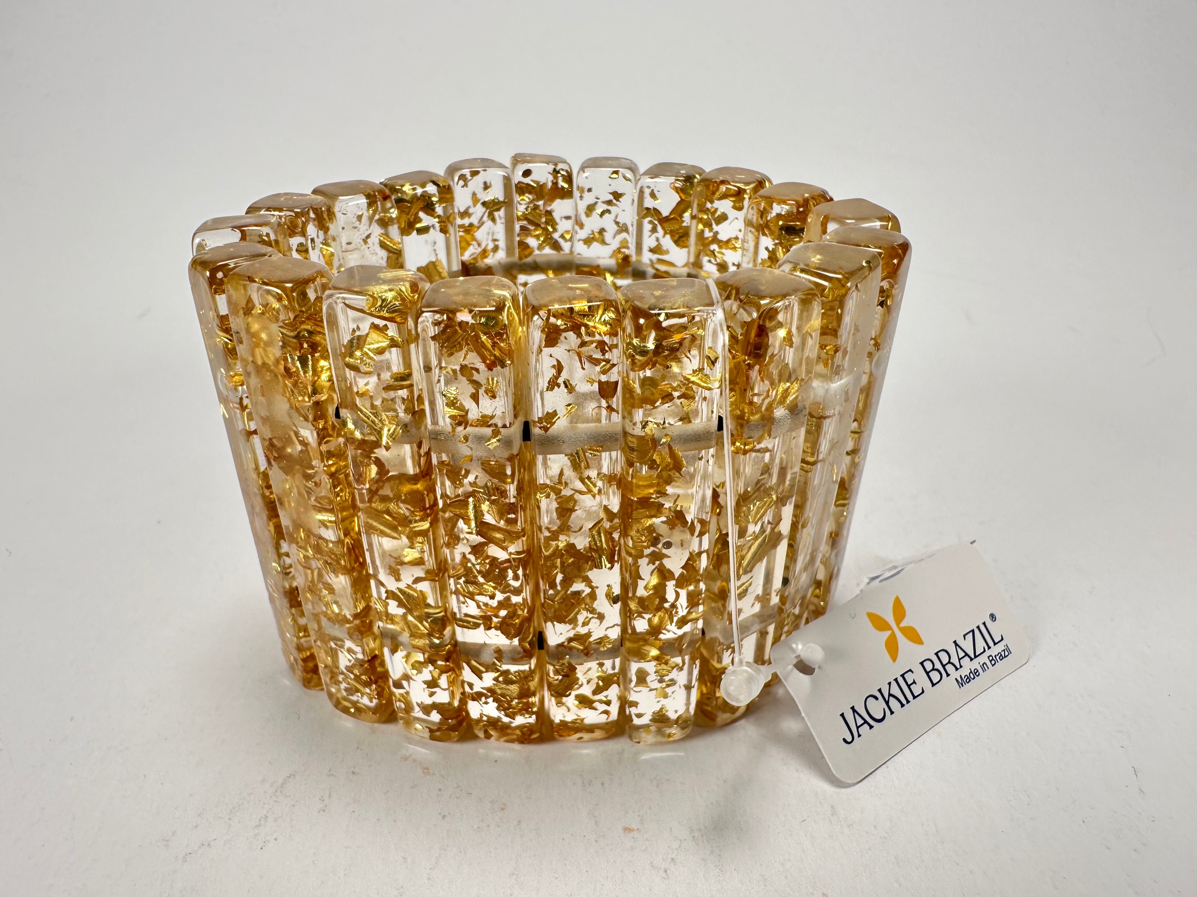 Jackie Brazil "Clarissa" Gold Flakes Thin Rectangles Elasticated Bracelet ( B2335 )