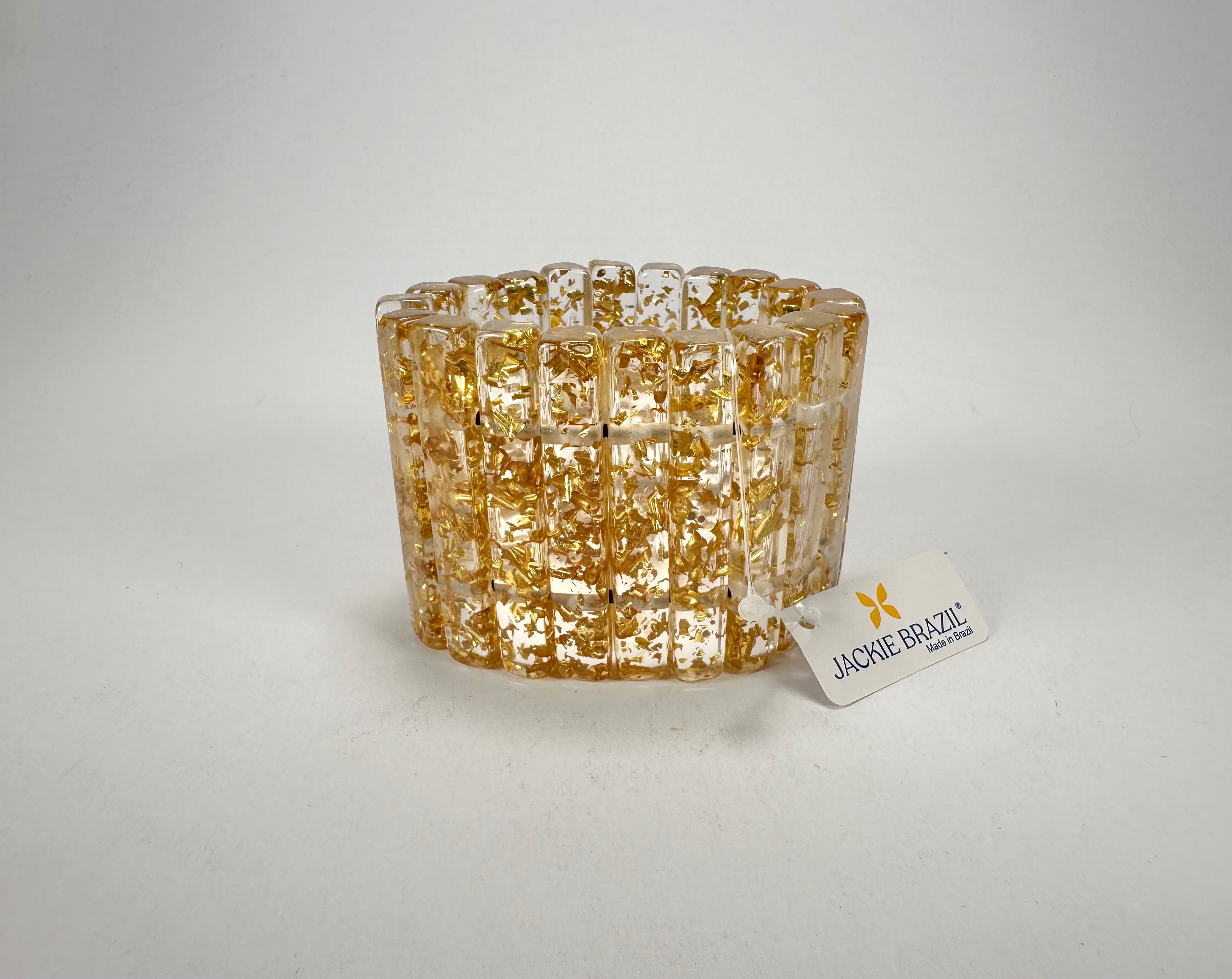 Jackie Brazil "Clarissa" Gold Flakes Thin Rectangles Elasticated Bracelet ( B2335 )