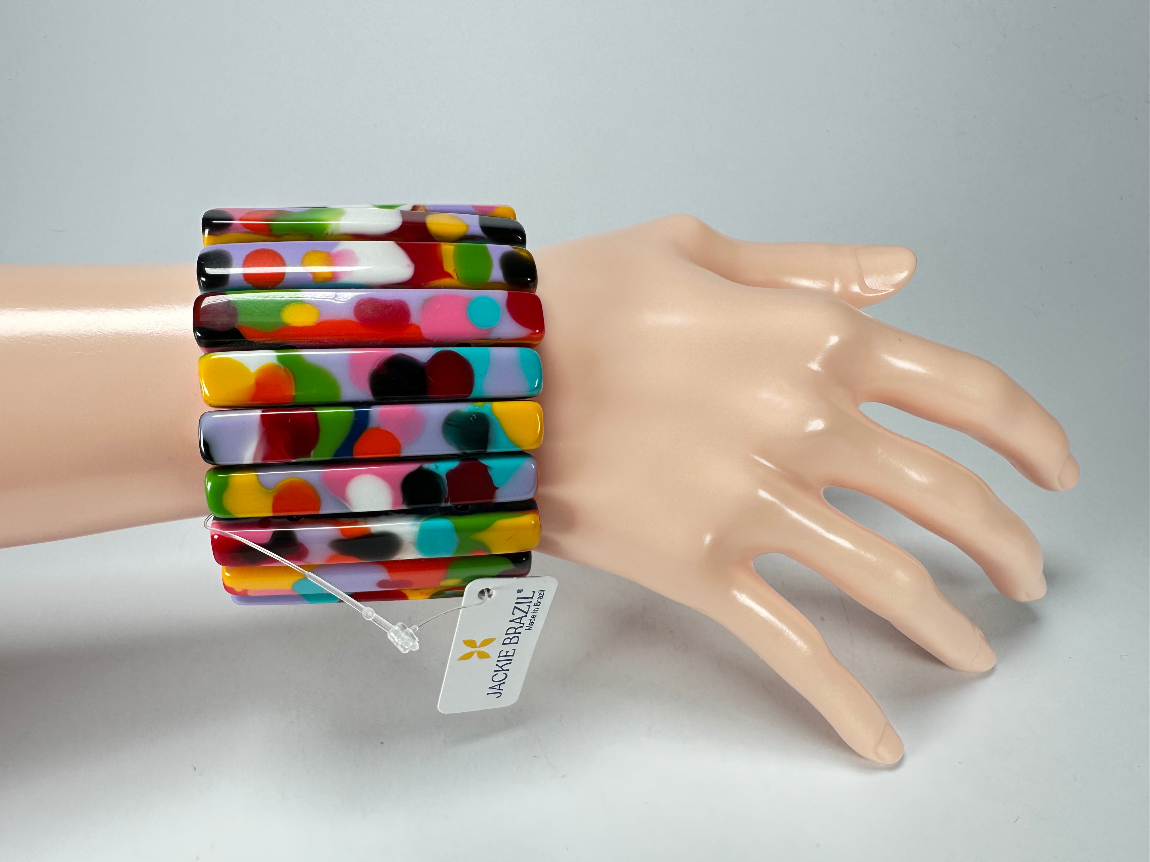 Jackie Brazil "Clarissa" Kandinsky Thin Rectangles Elasticated Bracelet ( B2335 )