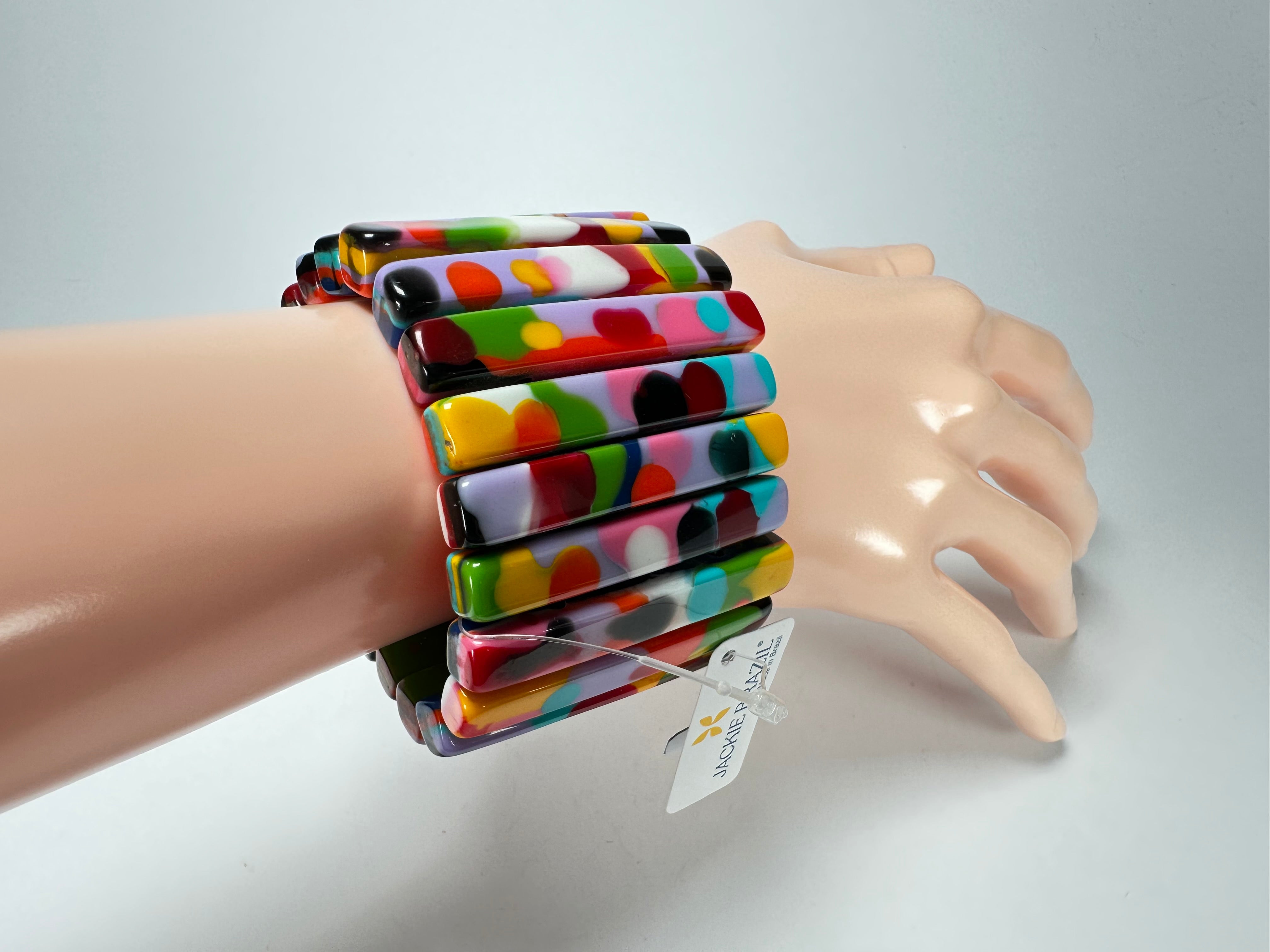 Jackie Brazil "Clarissa" Kandinsky Thin Rectangles Elasticated Bracelet ( B2335 )