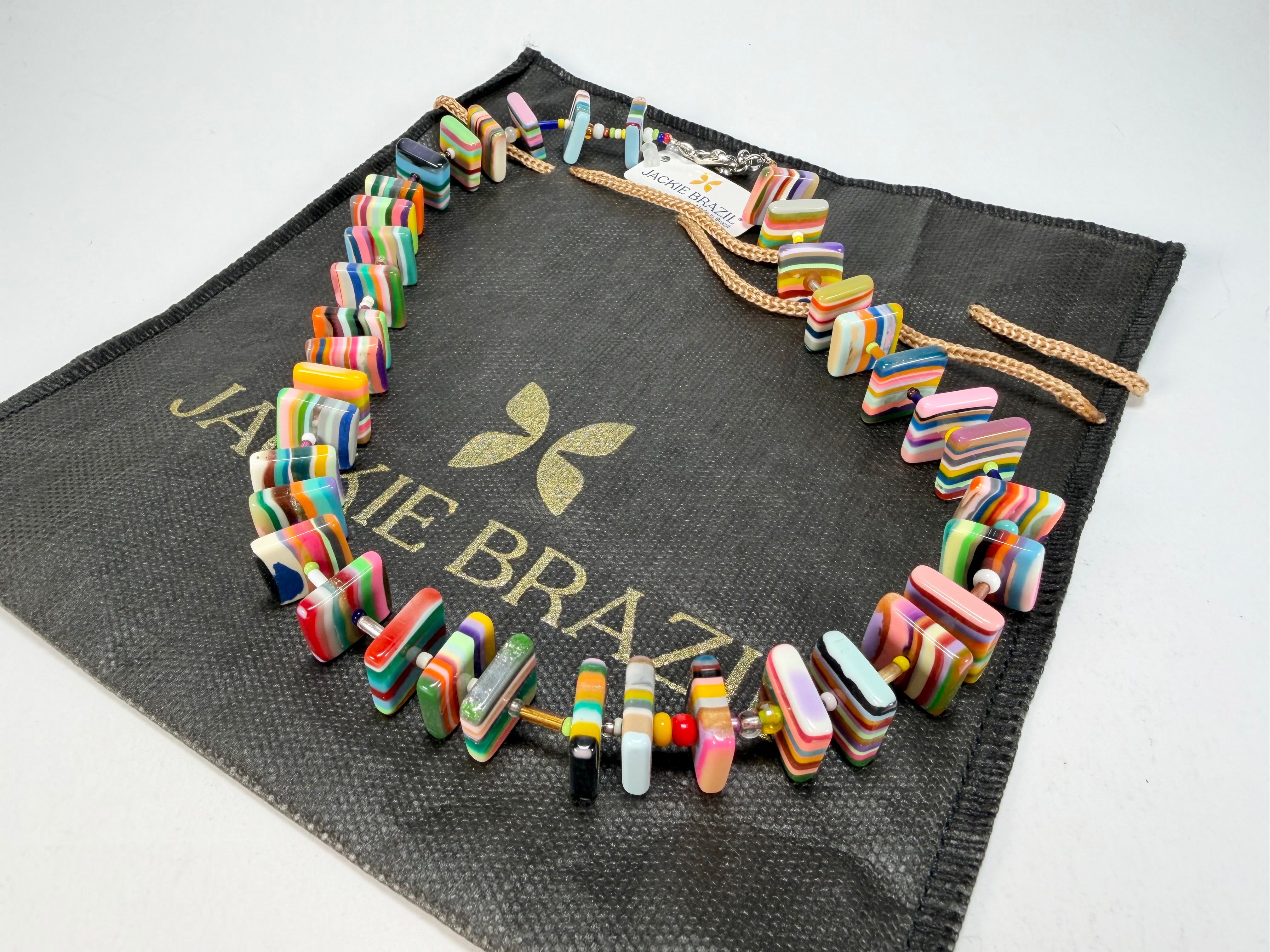 Jackie Brazil "Africa" Liquorice Squares & Beads Mix Colours 50cm Necklace ( N0008 )
