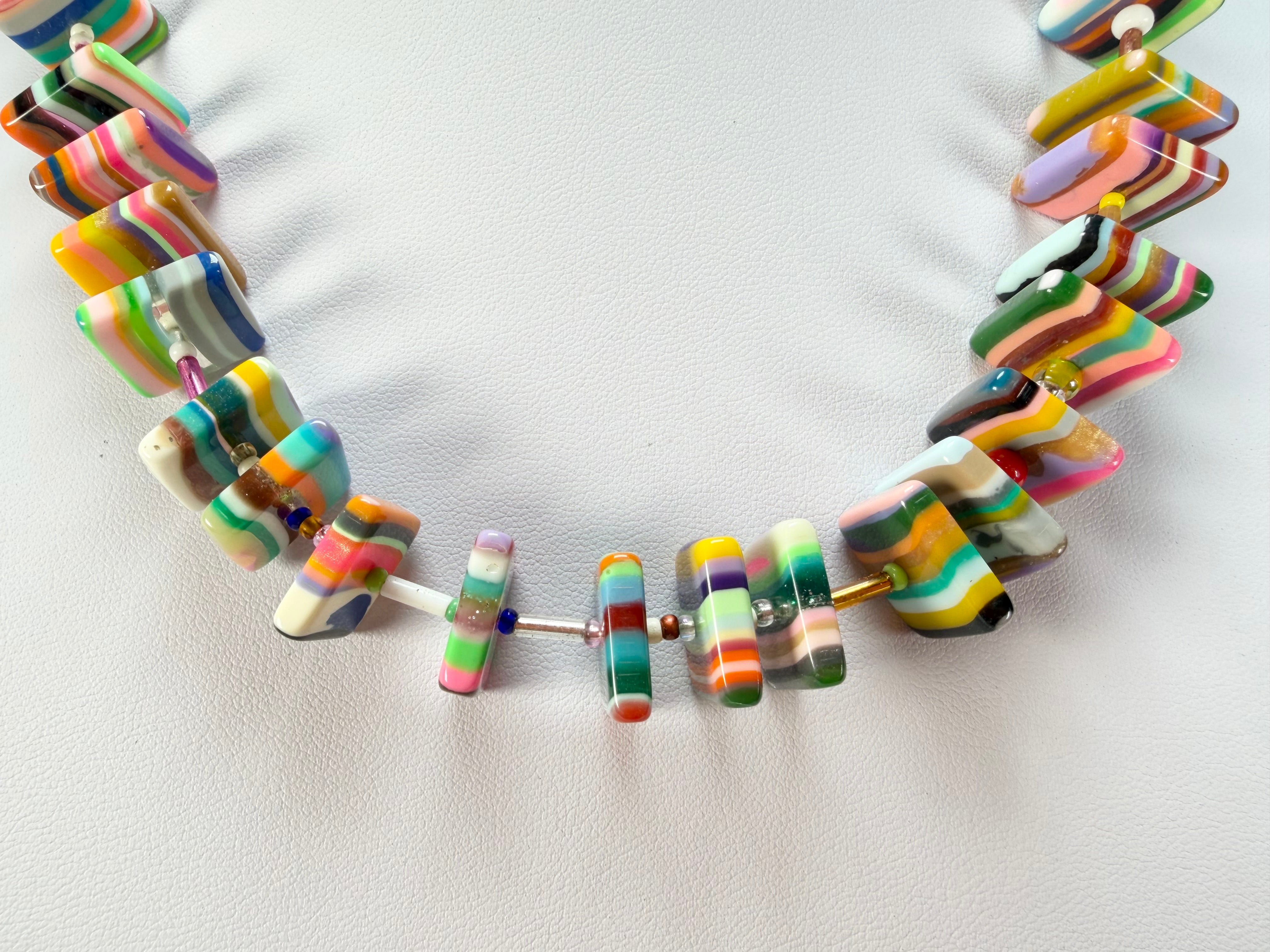 Jackie Brazil "Africa" Liquorice Squares & Beads Mix Colours 50cm Necklace ( N0008 )