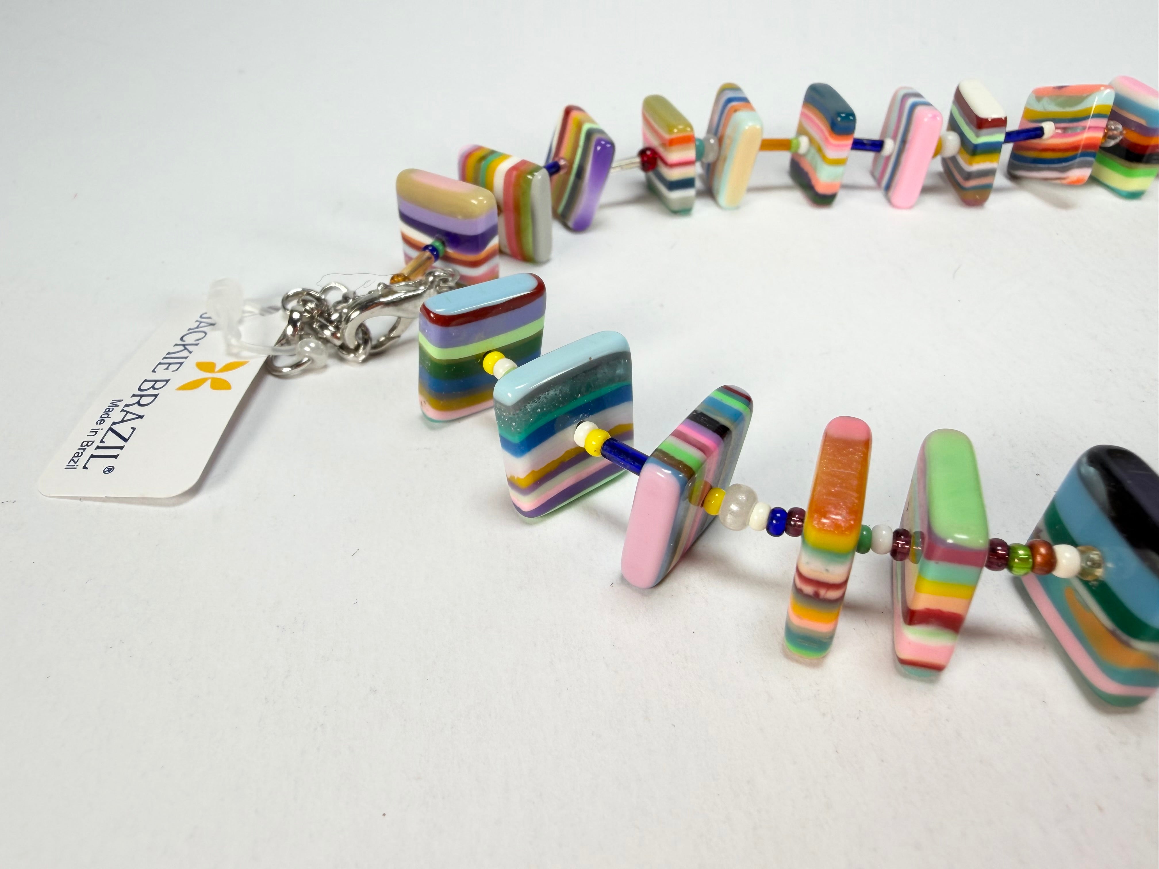 Jackie Brazil "Africa" Liquorice Squares & Beads Mix Colours 50cm Necklace ( N0008 )