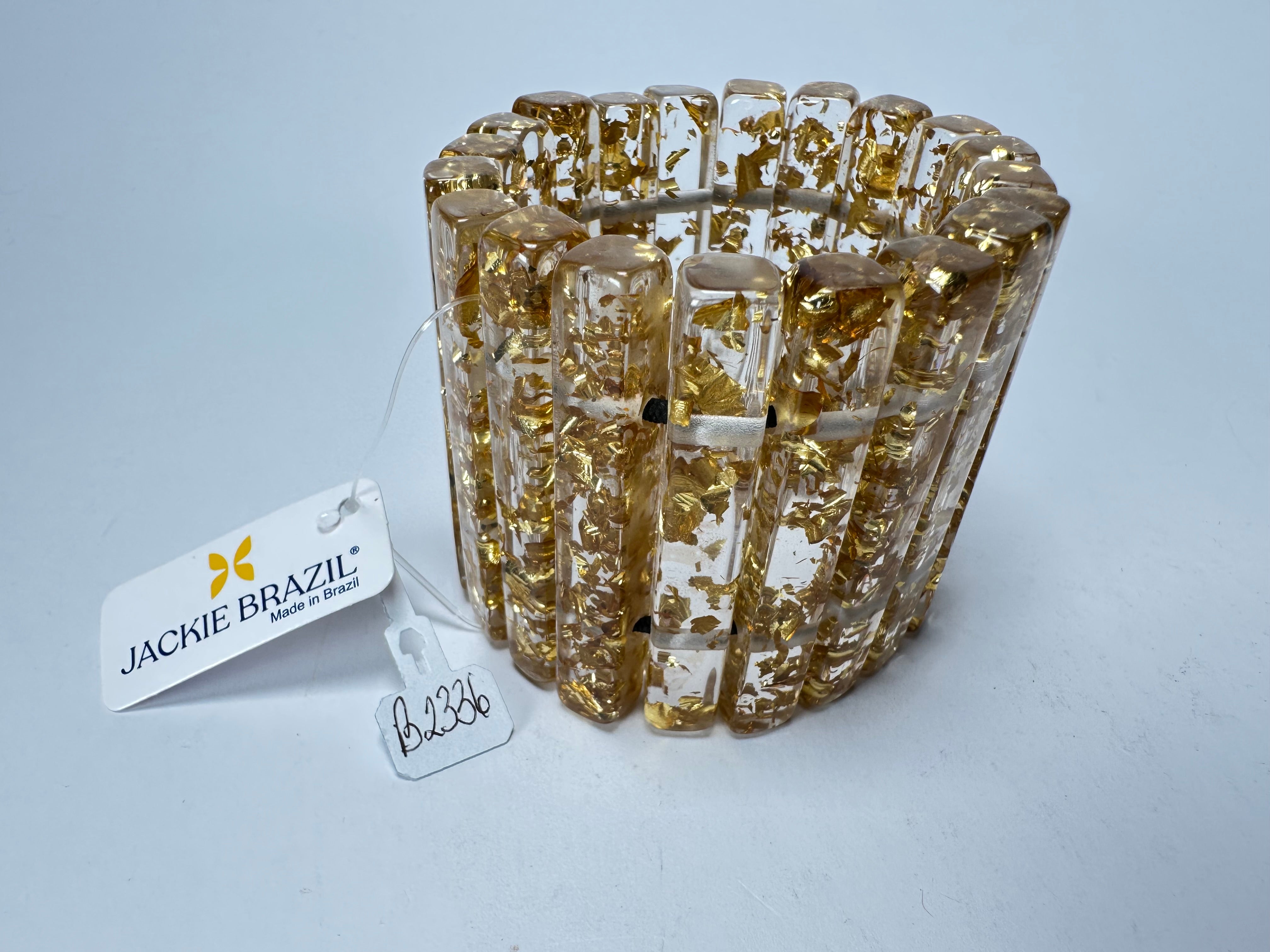 Jackie Brazil "Clarissa" Gold Flakes Thin Rectangles Elasticated Bracelet ( B2335 )