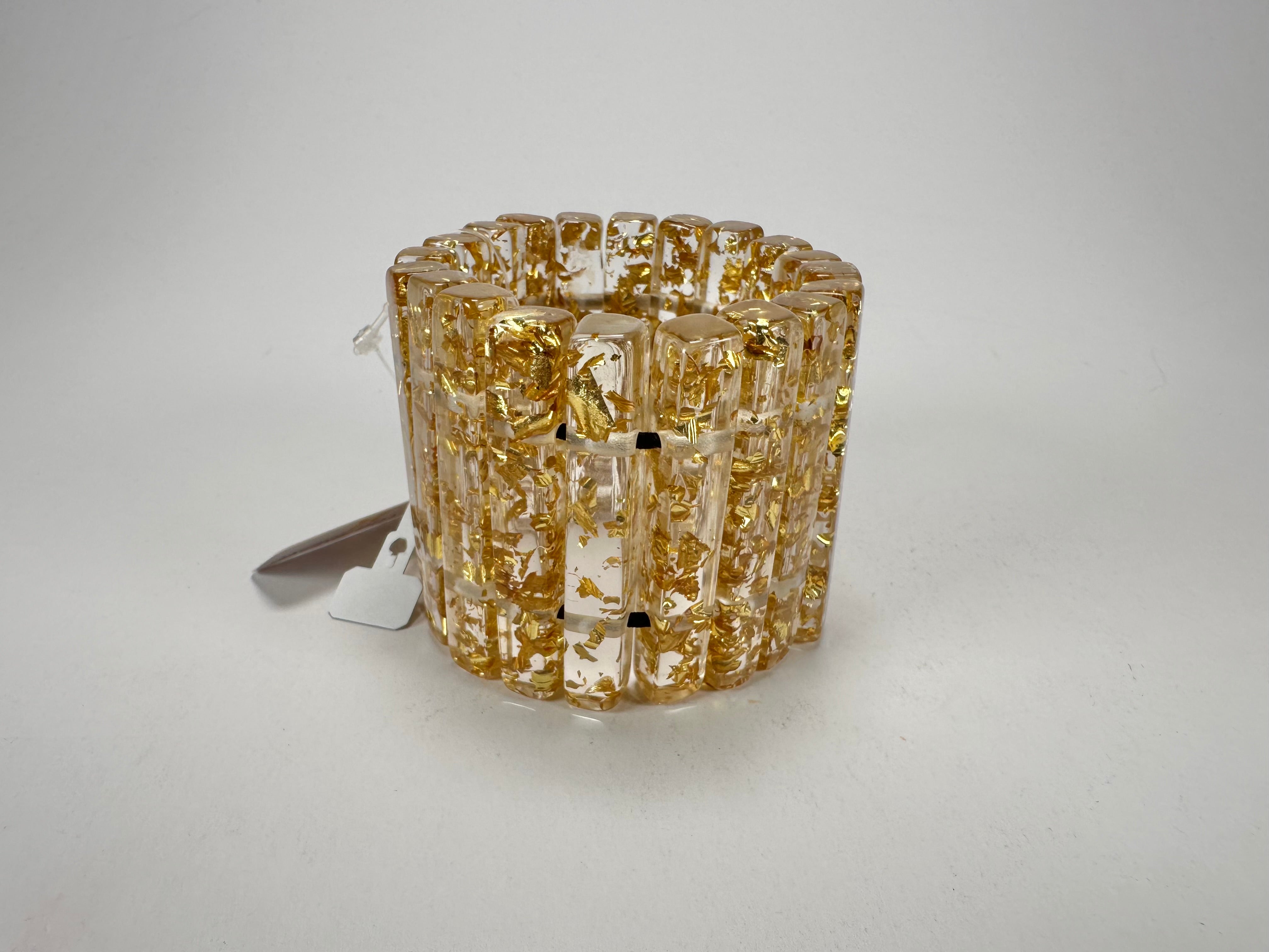 Jackie Brazil "Clarissa" Gold Flakes Thin Rectangles Elasticated Bracelet ( B2335 )