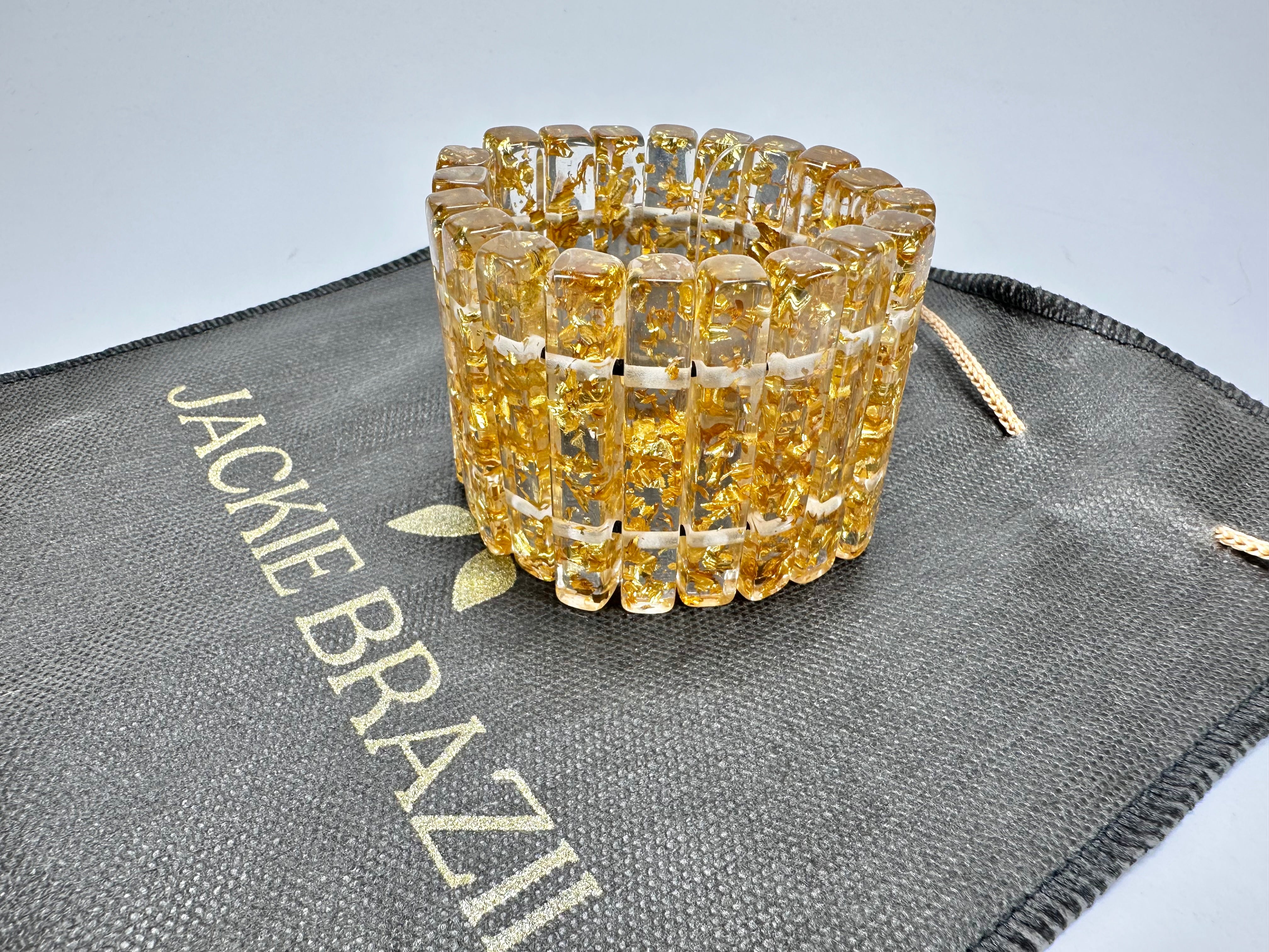 Jackie Brazil "Clarissa" Gold Flakes Thin Rectangles Elasticated Bracelet ( B2335 )