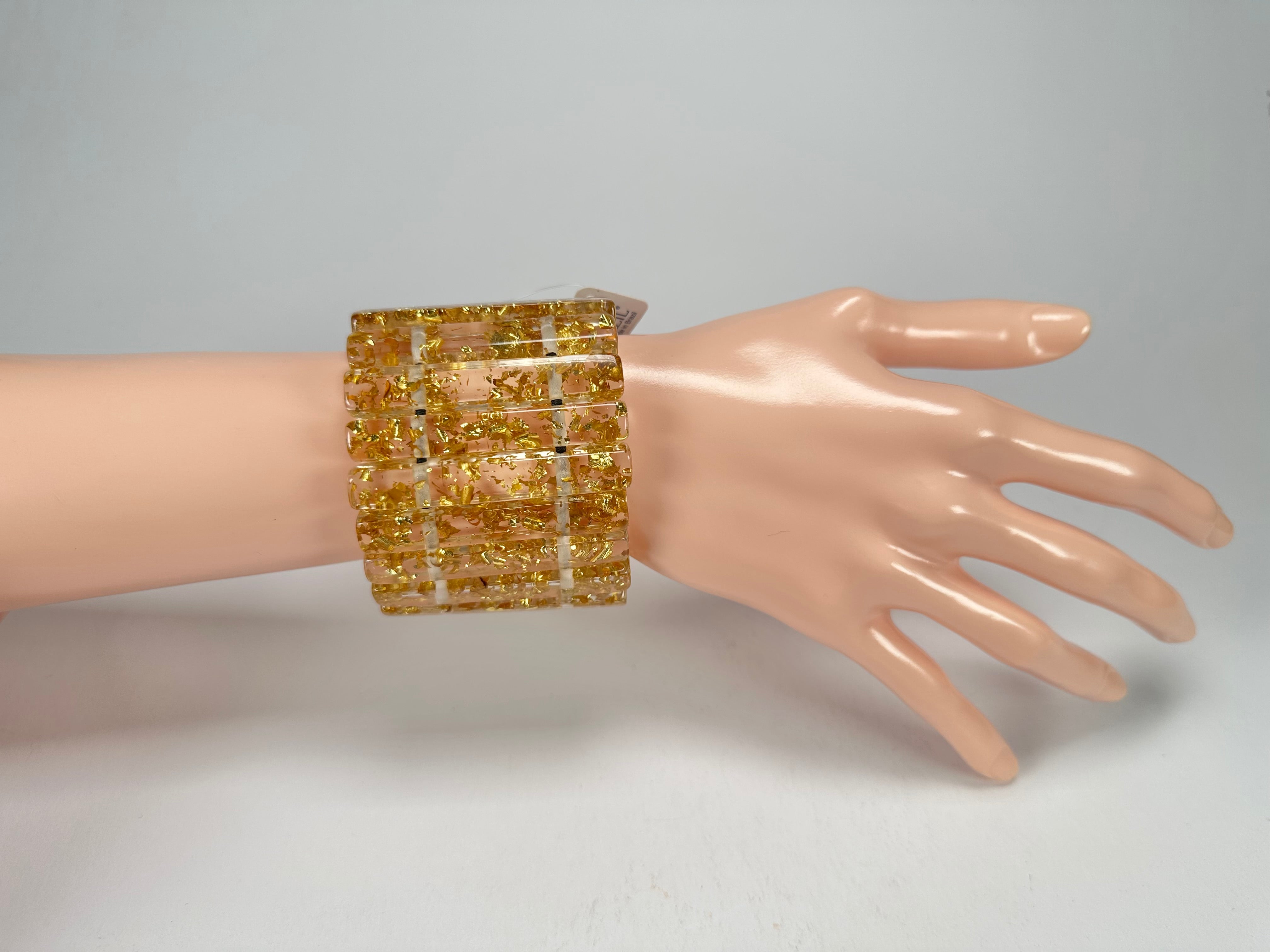 Jackie Brazil "Clarissa" Gold Flakes Thin Rectangles Elasticated Bracelet ( B2335 )